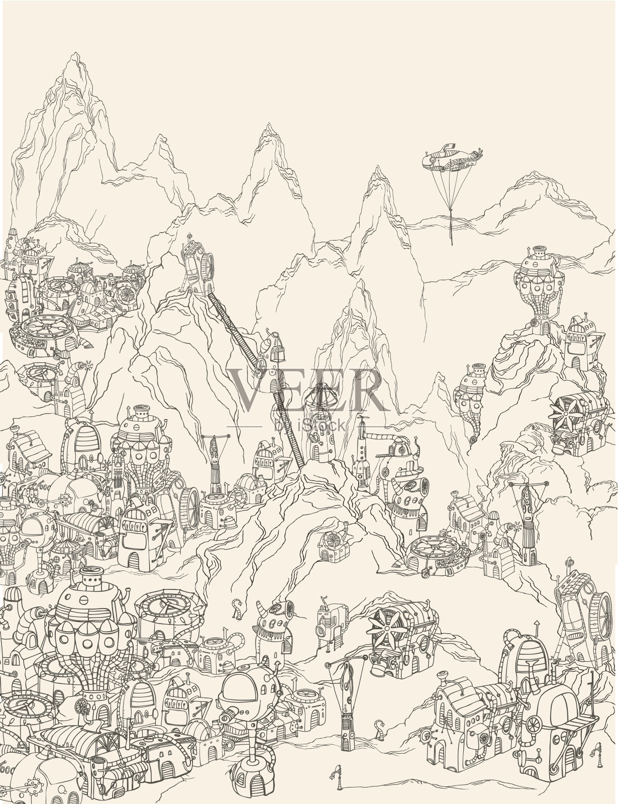 地球上的外星城市。插画图片素材