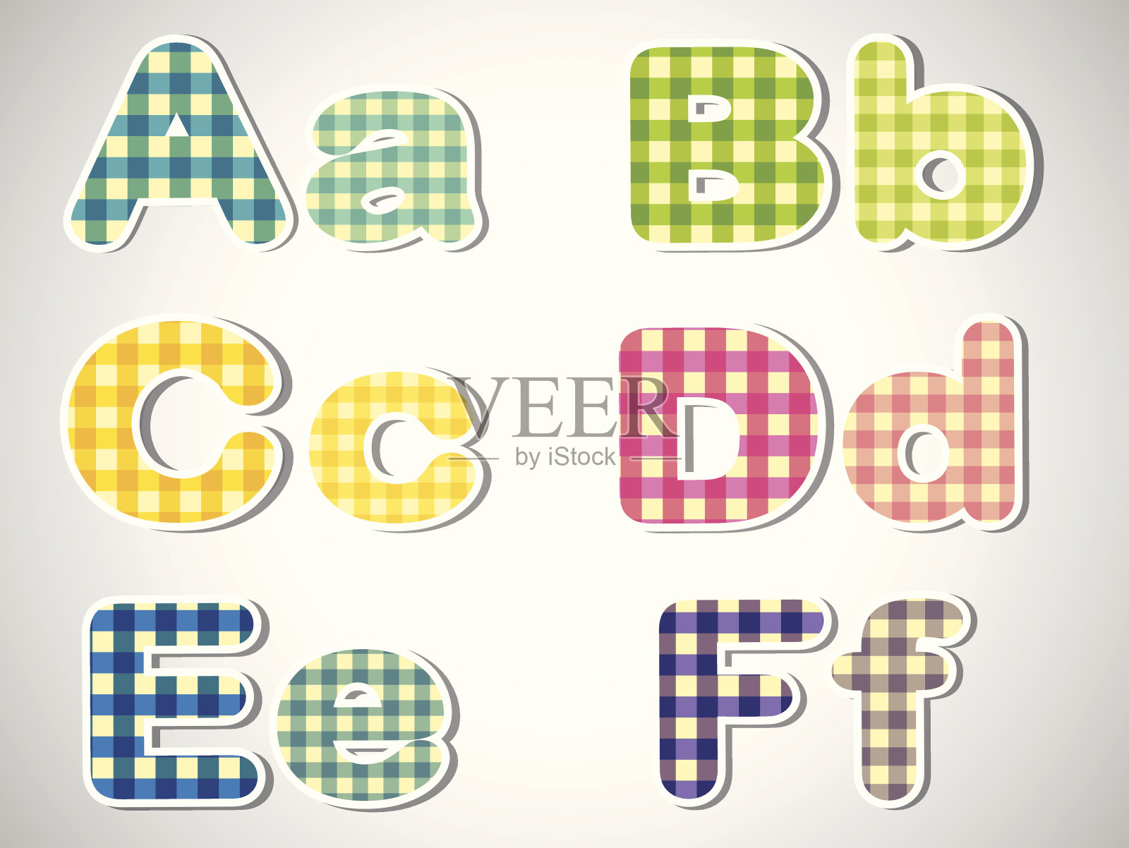 按字母顺序排列的六个字母插画图片素材