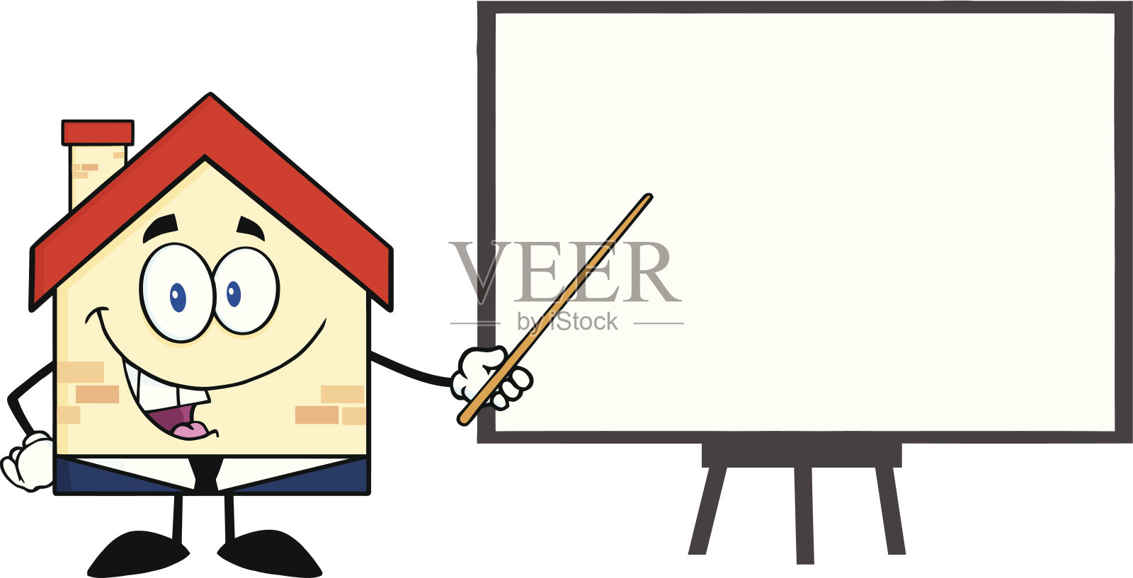 商业大厦拿着一个指针在黑板上展示插画图片素材