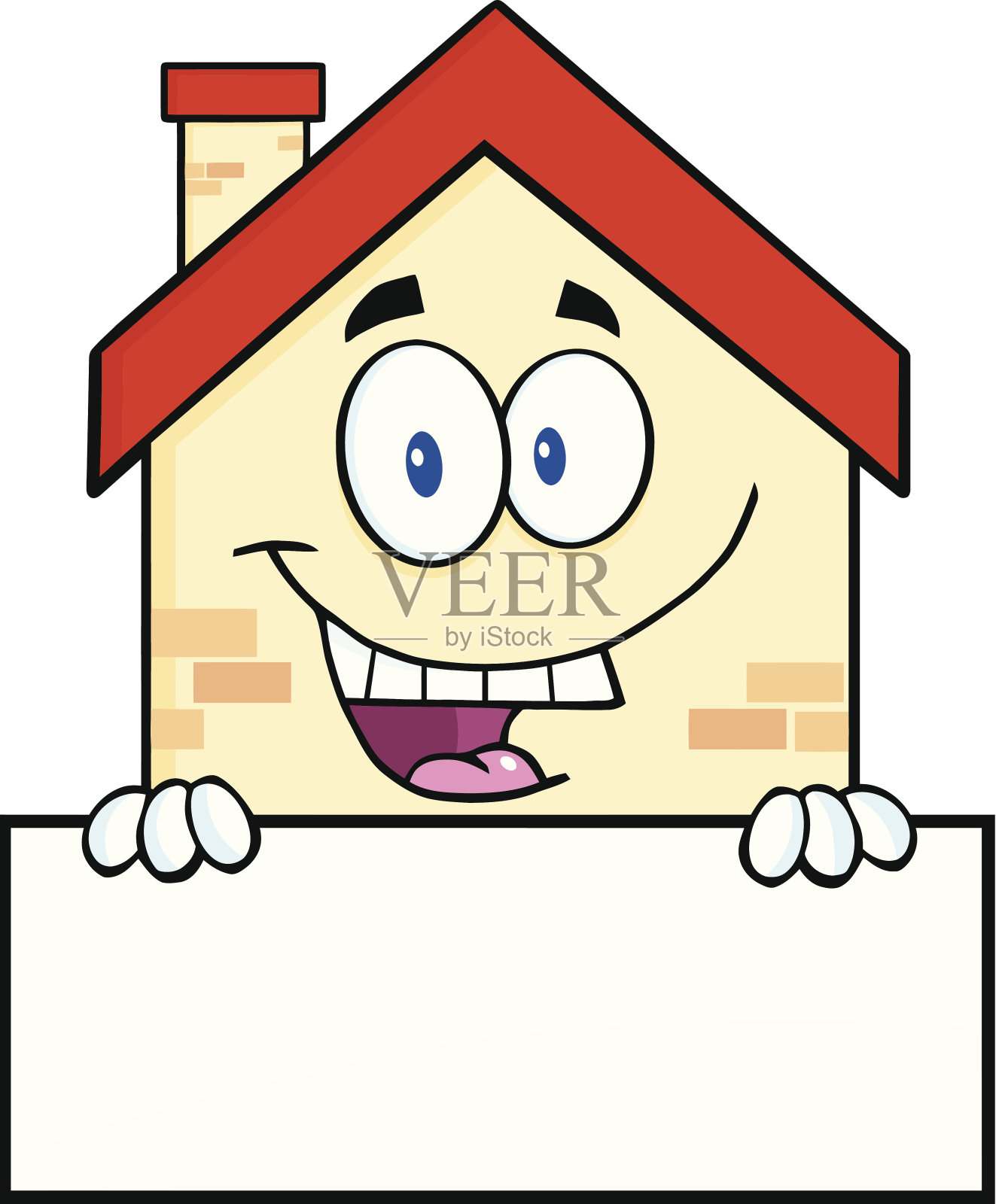 快乐之家卡通吉祥物人物在空白标志插画图片素材