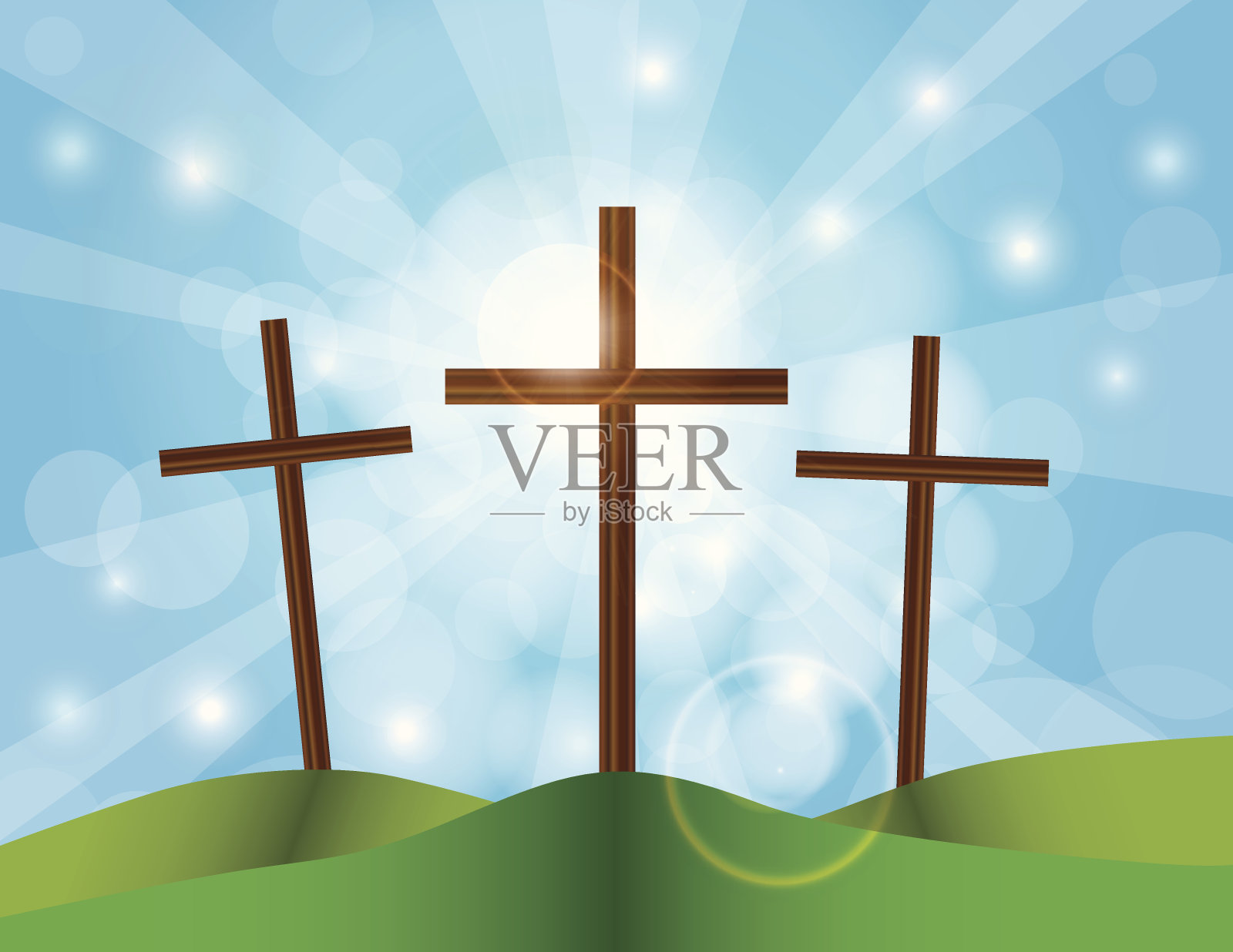 复活节受难日十字架在蓝天背景插画图片素材