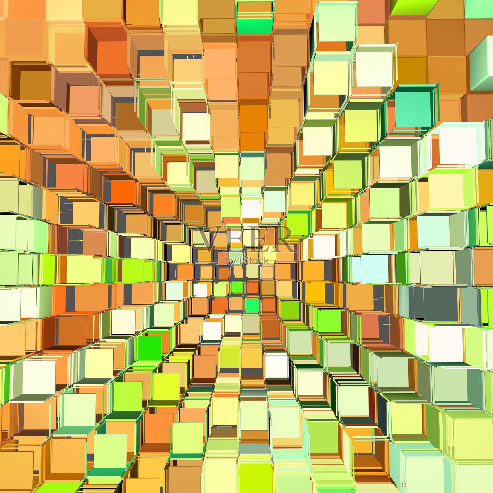 绿色橙色的三维抽象碎片图案照片摄影图片