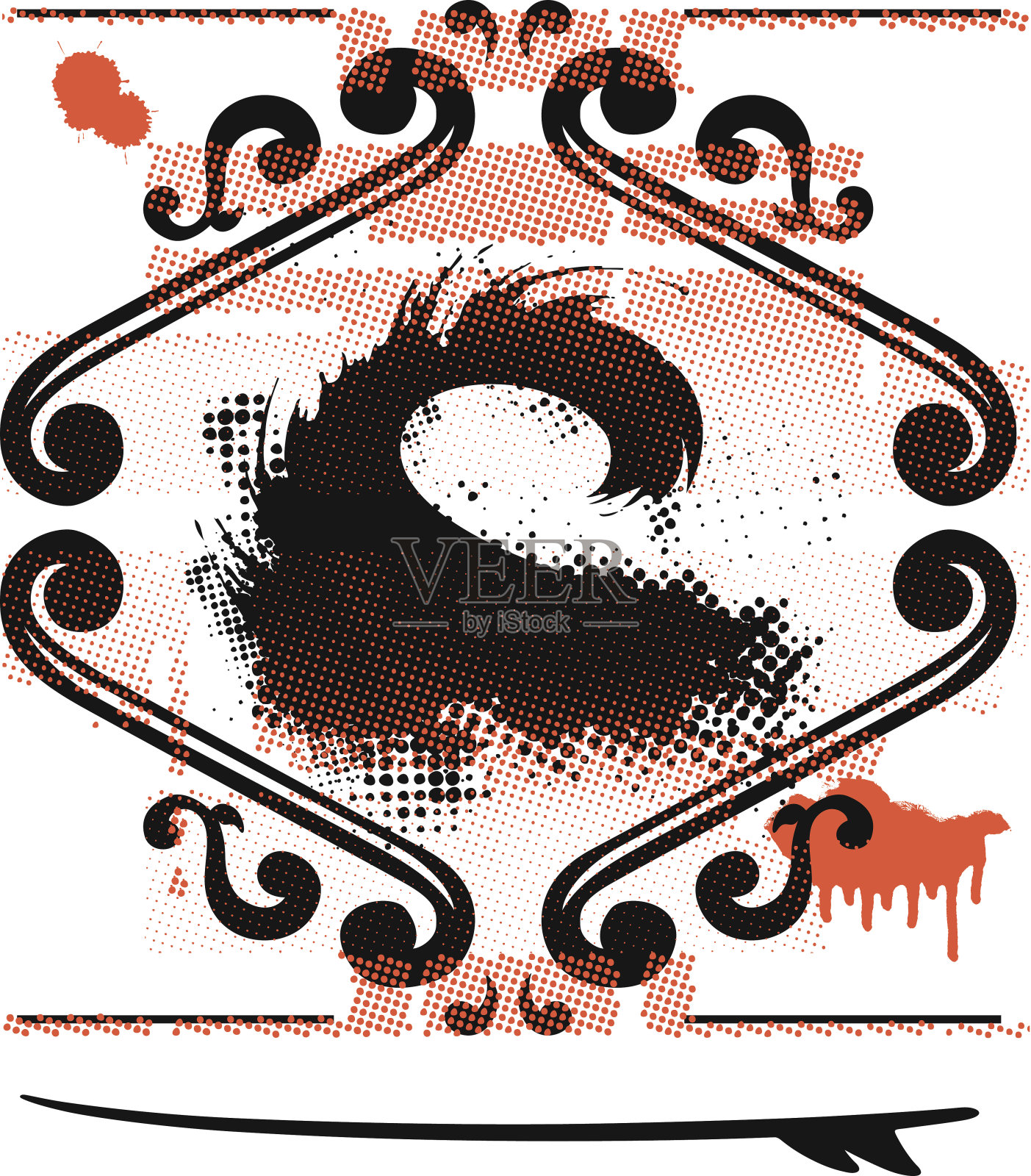 冲浪波盾与grunge橙色背景插画图片素材