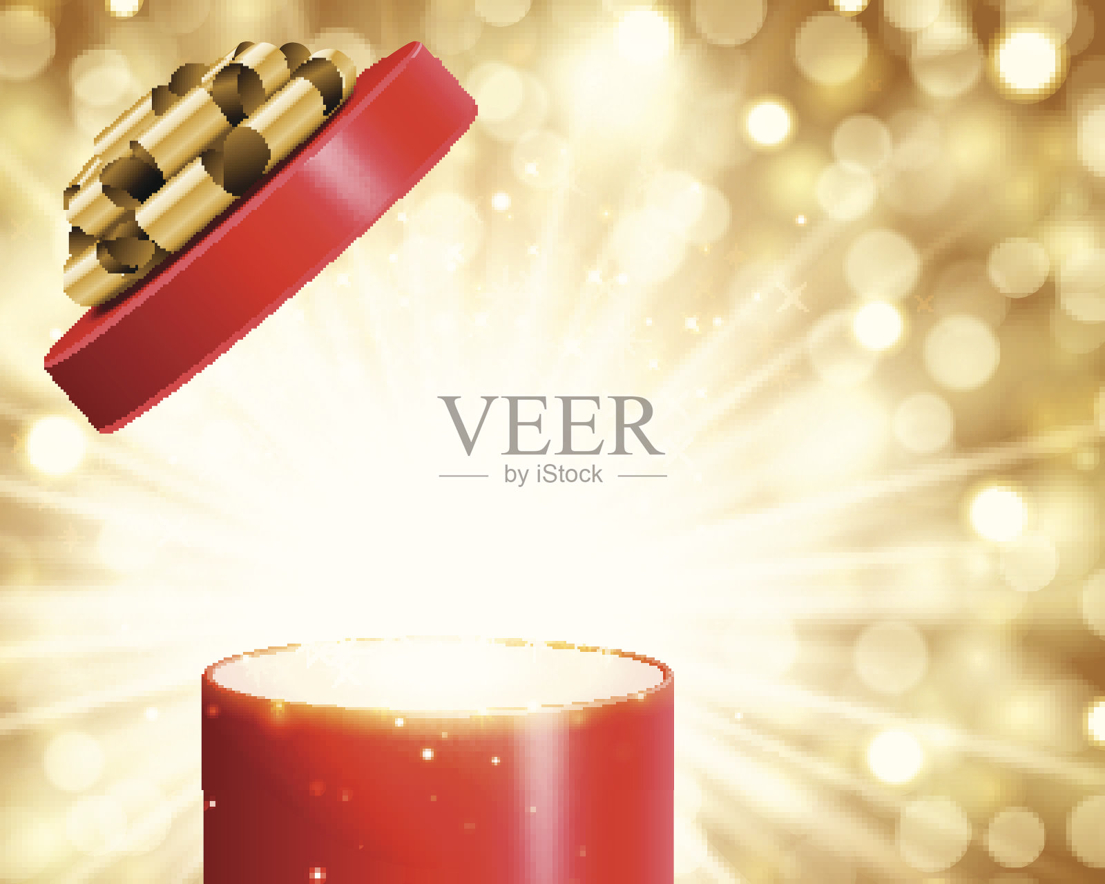 打开圣诞礼物,放烟花插画图片素材