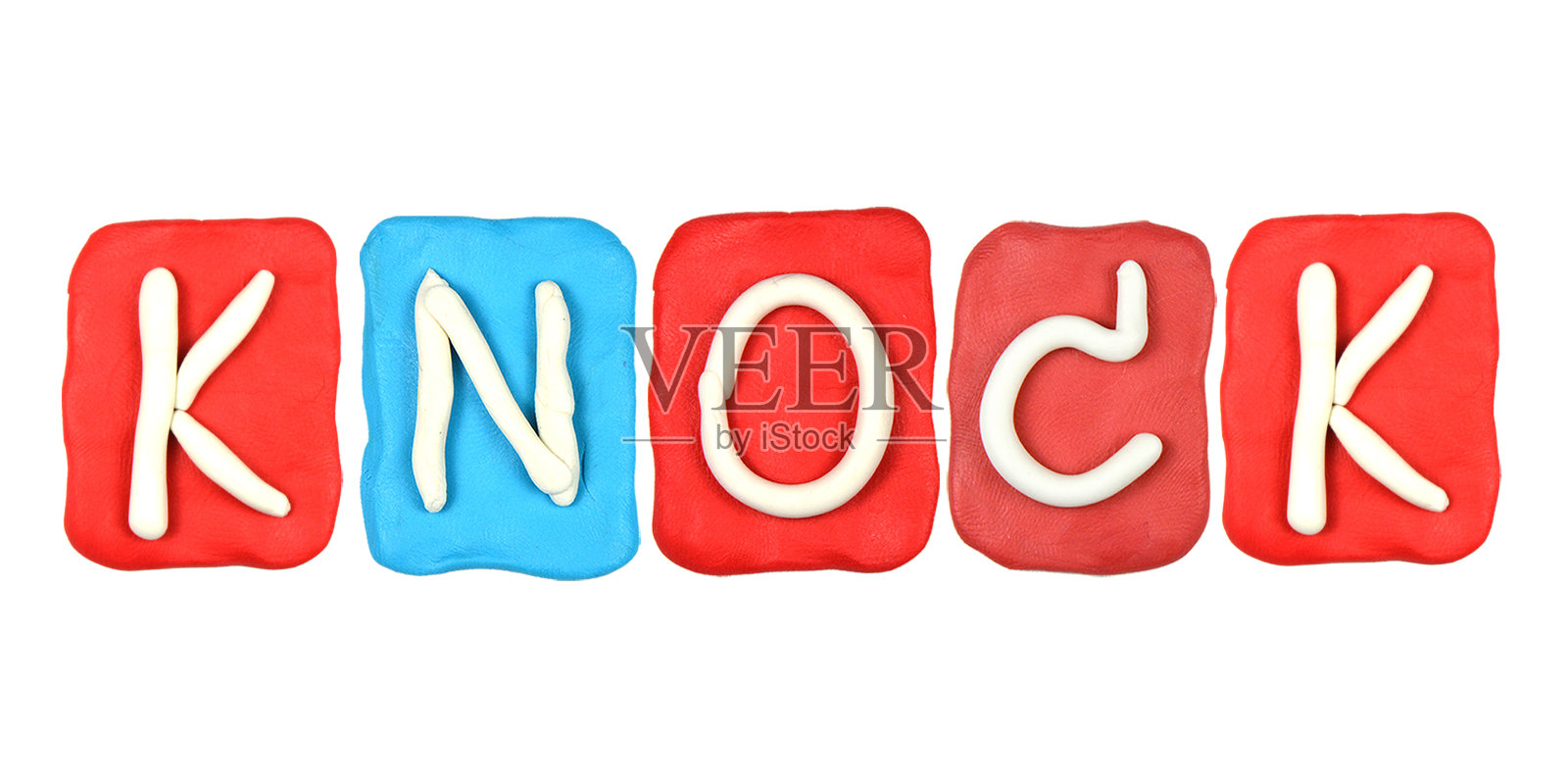 彩色的橡皮泥字母形式的单词敲门照片摄影图片