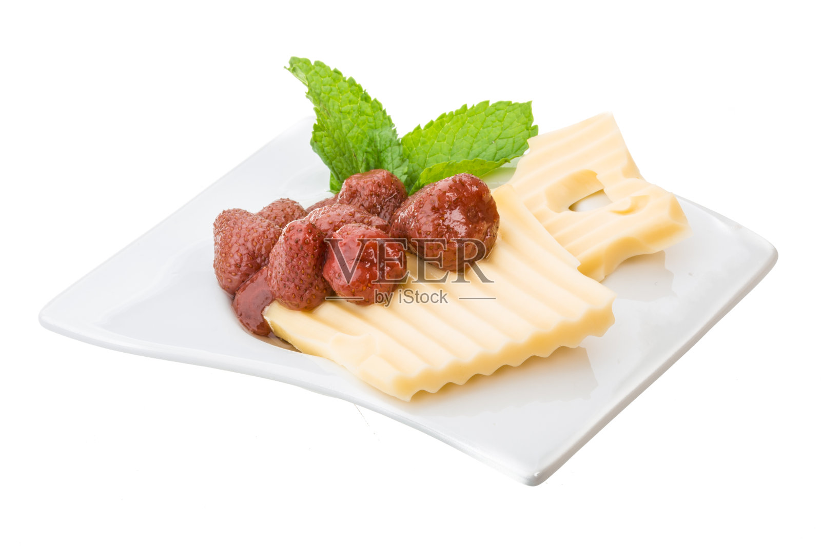 草莓薄荷芝士片照片摄影图片