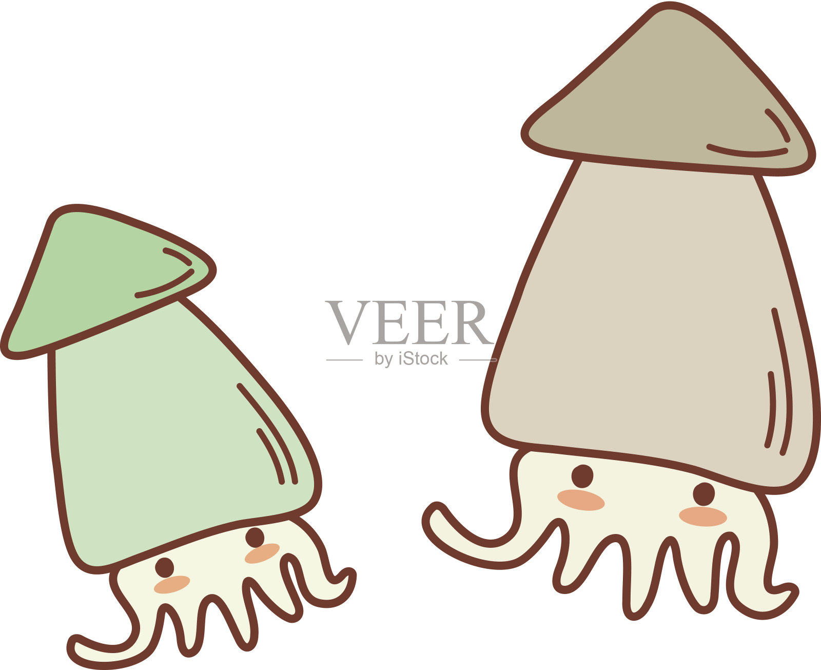 两只乌贼插画图片素材