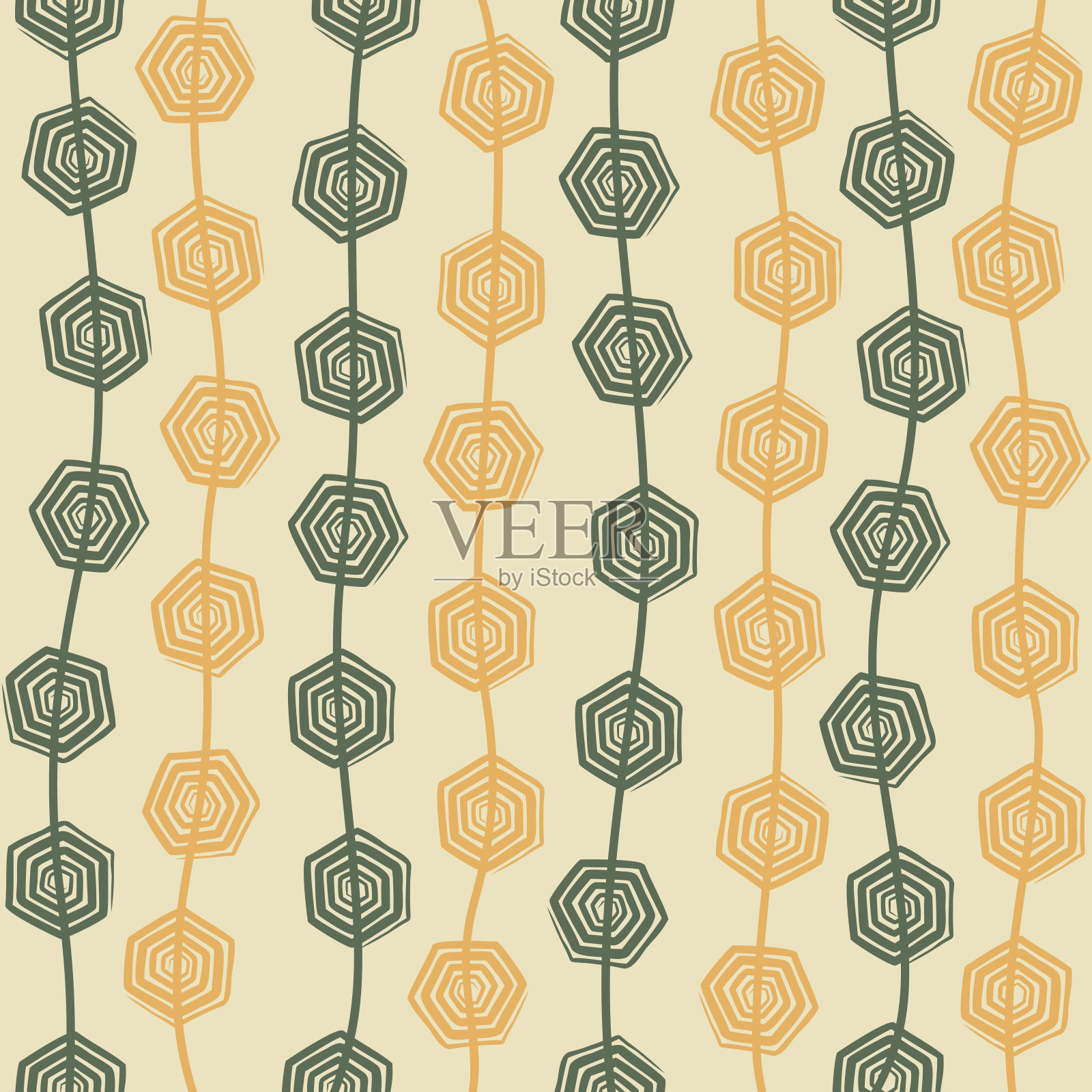 复古六角形漩涡设计插画图片素材