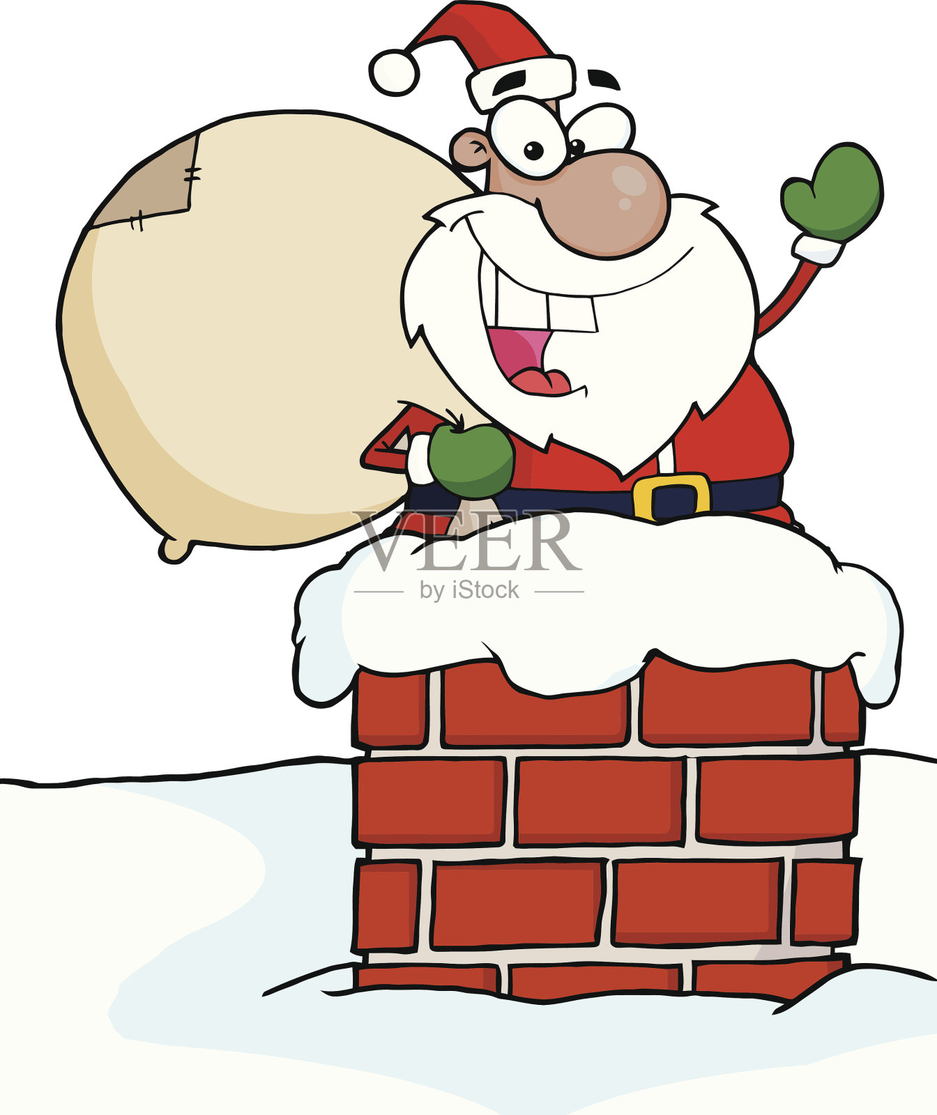 烟囱里的非裔美国圣诞老人插画图片素材