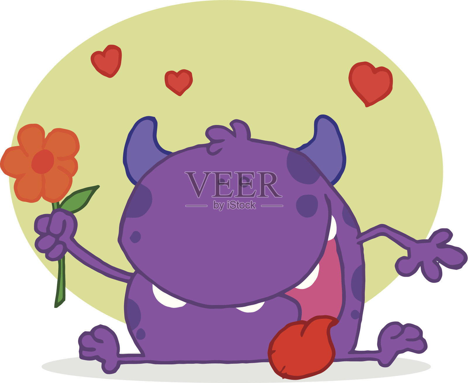 紫色的怪物拿着一朵带背景的花插画图片素材