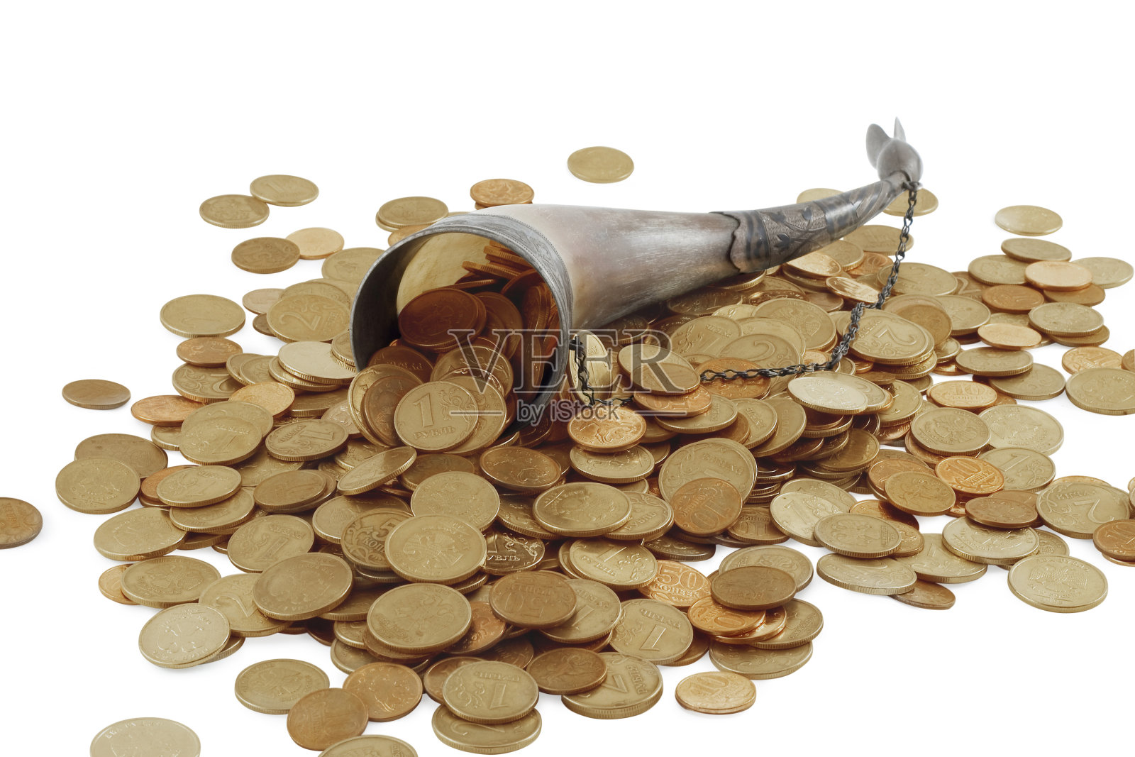 聚宝盆骨满是金币照片摄影图片