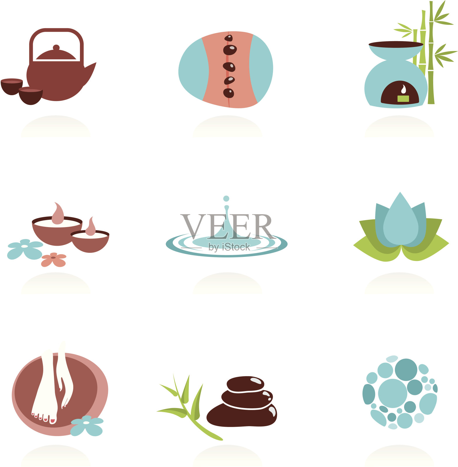 水疗图标和图形元素的集合插画图片素材