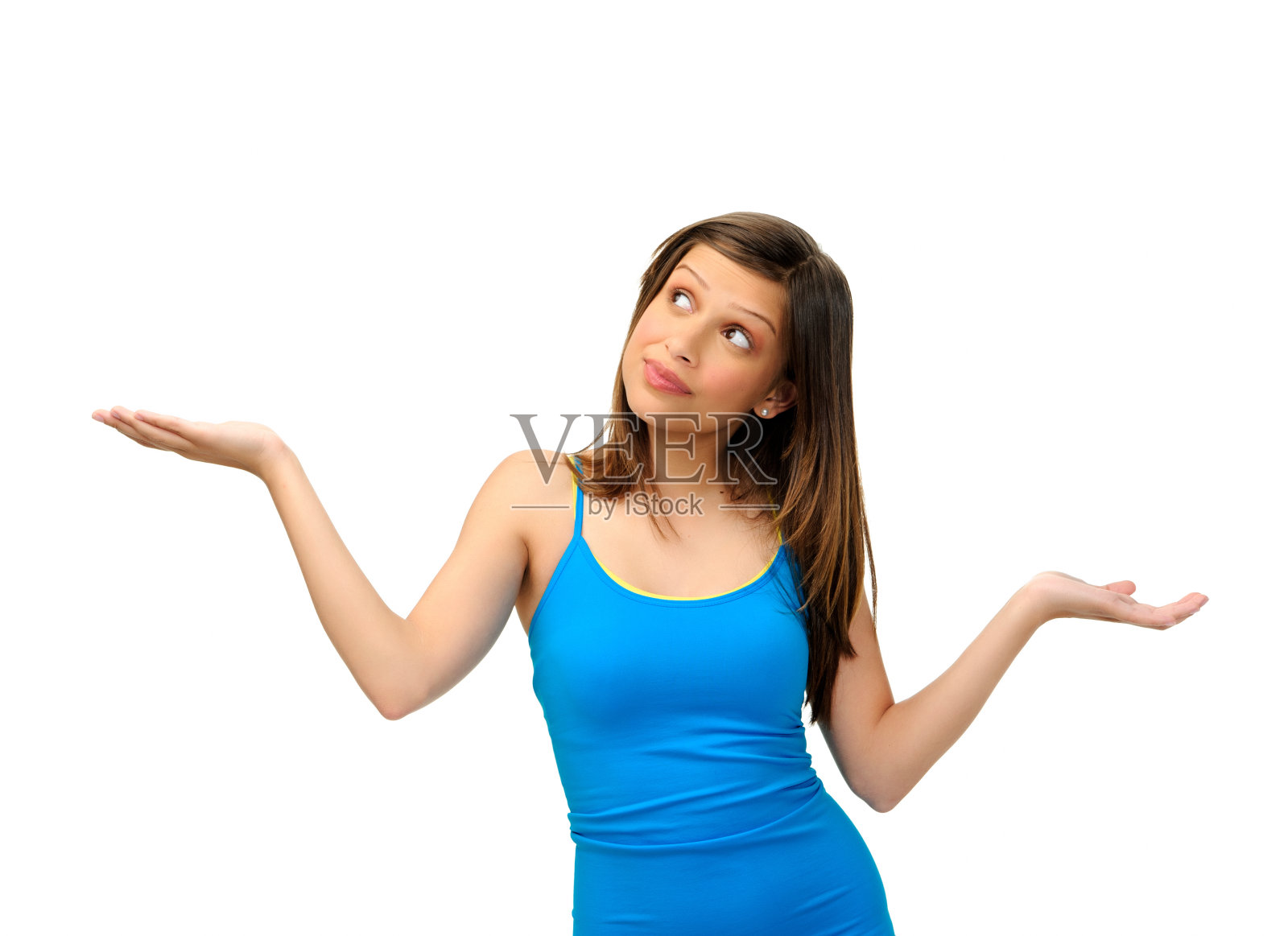 漂亮女人不确定的手势照片摄影图片