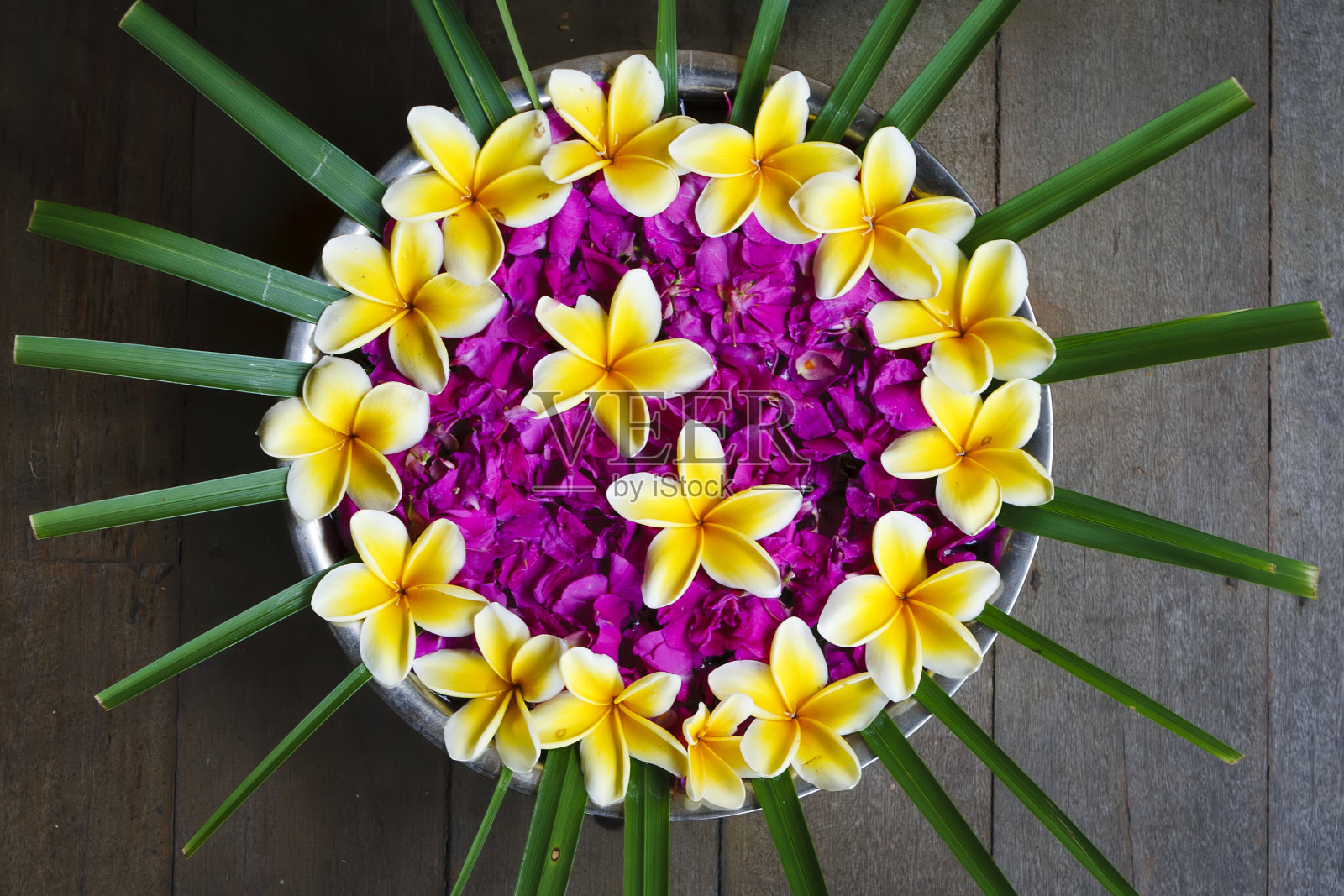 Frangipanies在碗里照片摄影图片