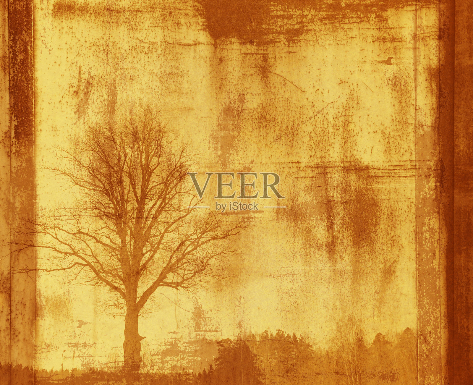 垃圾画框与树的轮廓插画图片素材