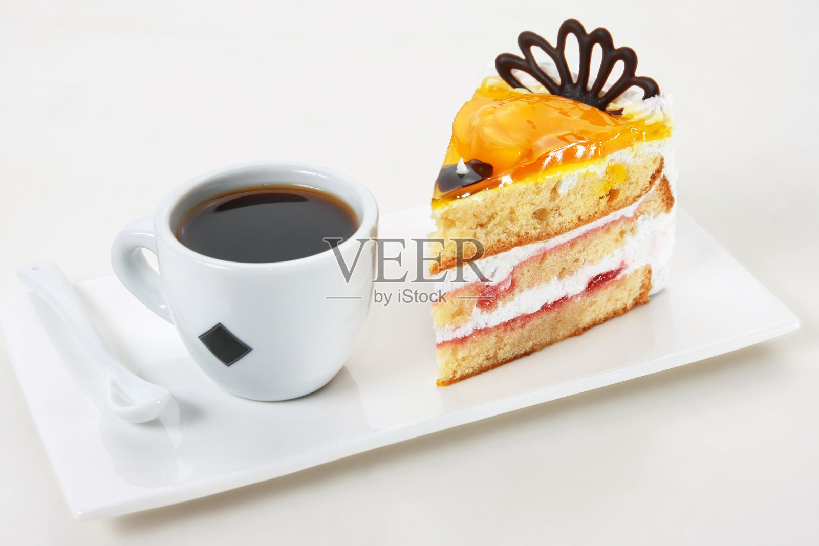 桃子派和咖啡杯照片摄影图片