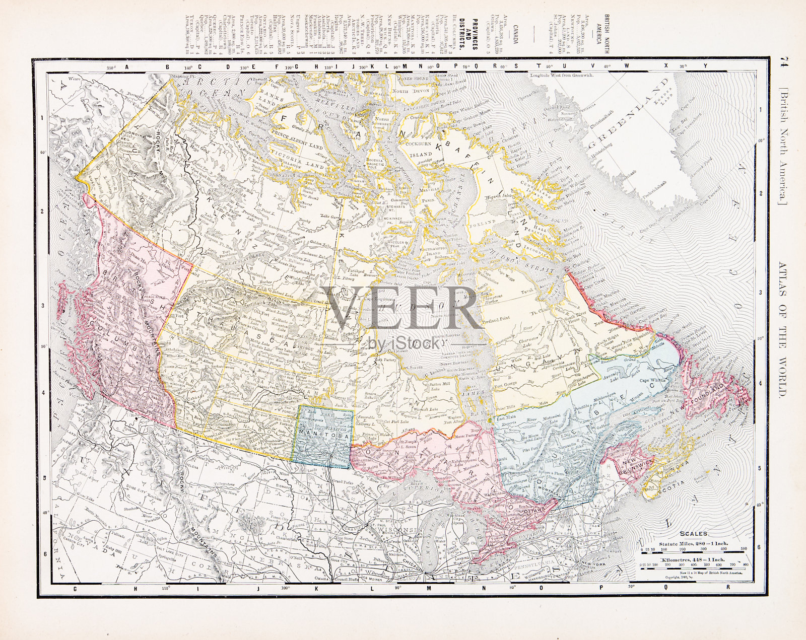 加拿大古董古董彩色地图插画图片素材