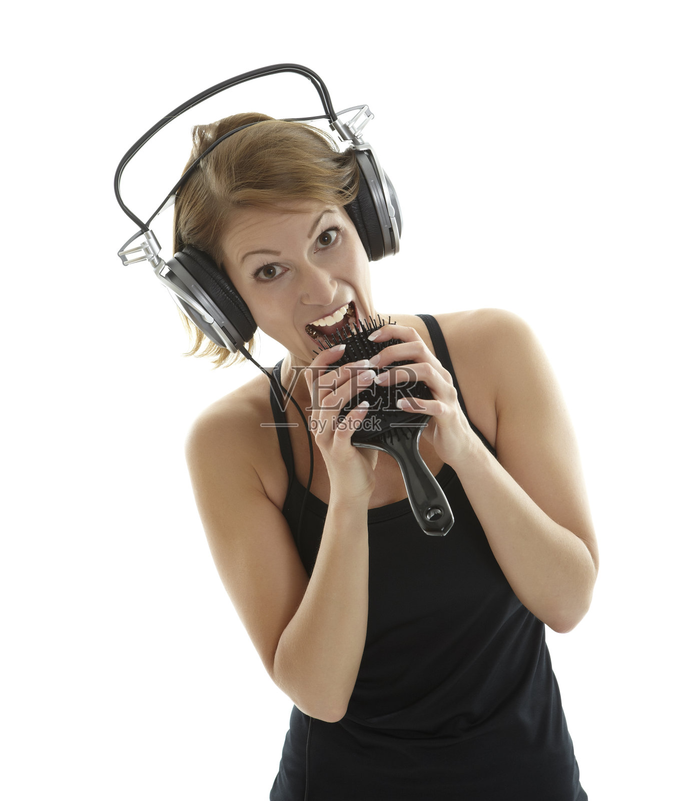 女人戴着耳机照片摄影图片