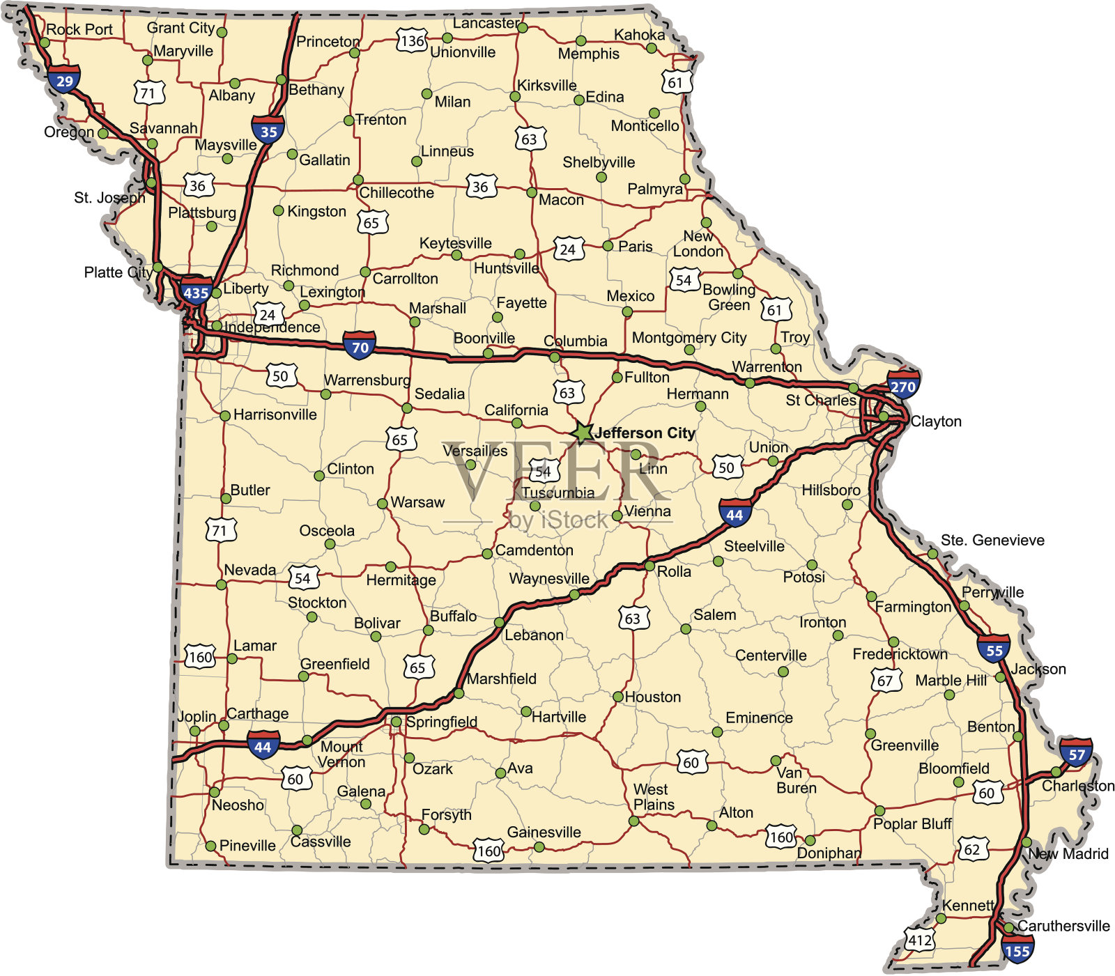 密苏里州高速公路地图插画图片素材