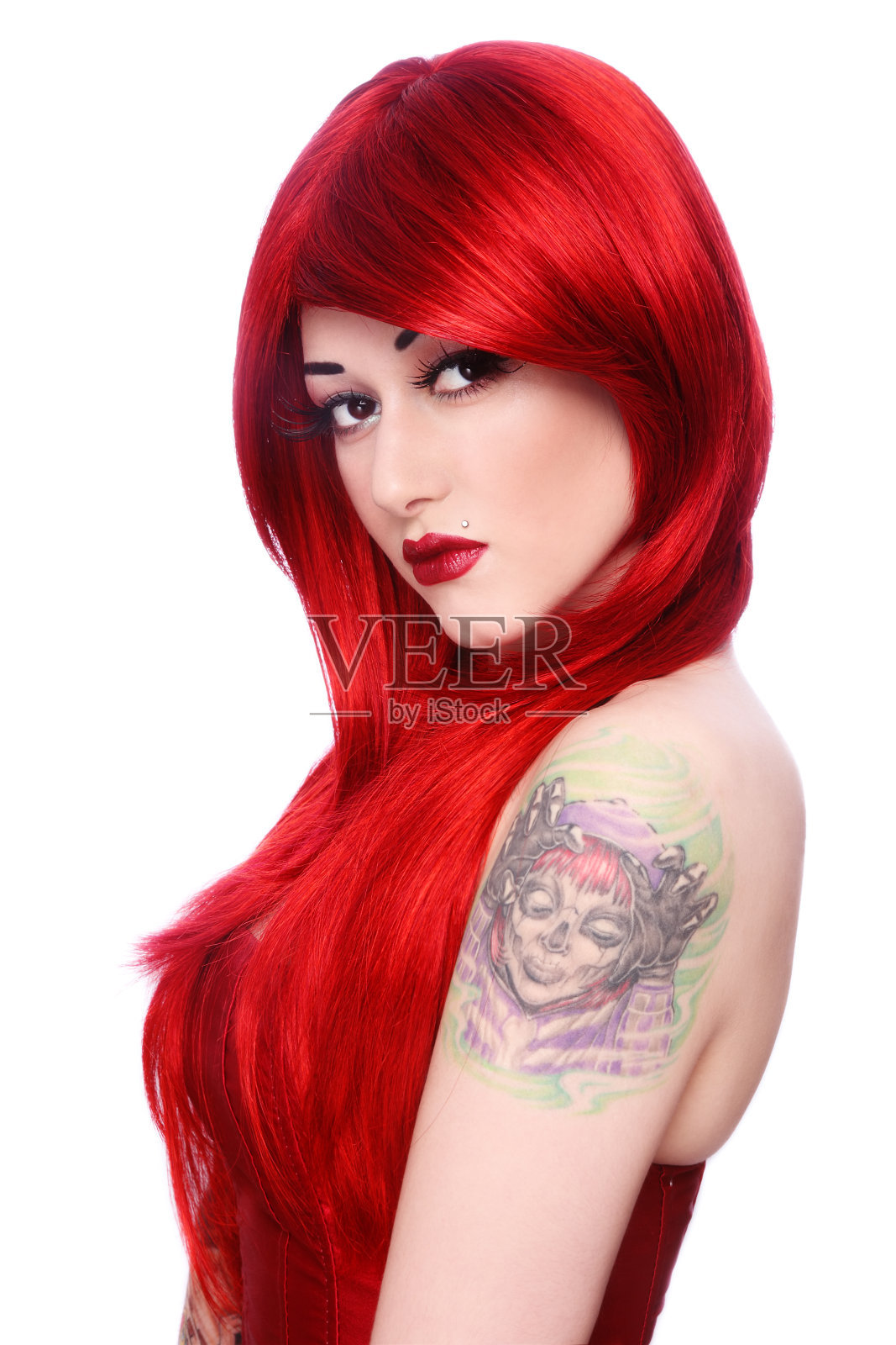 红色头发的人照片摄影图片