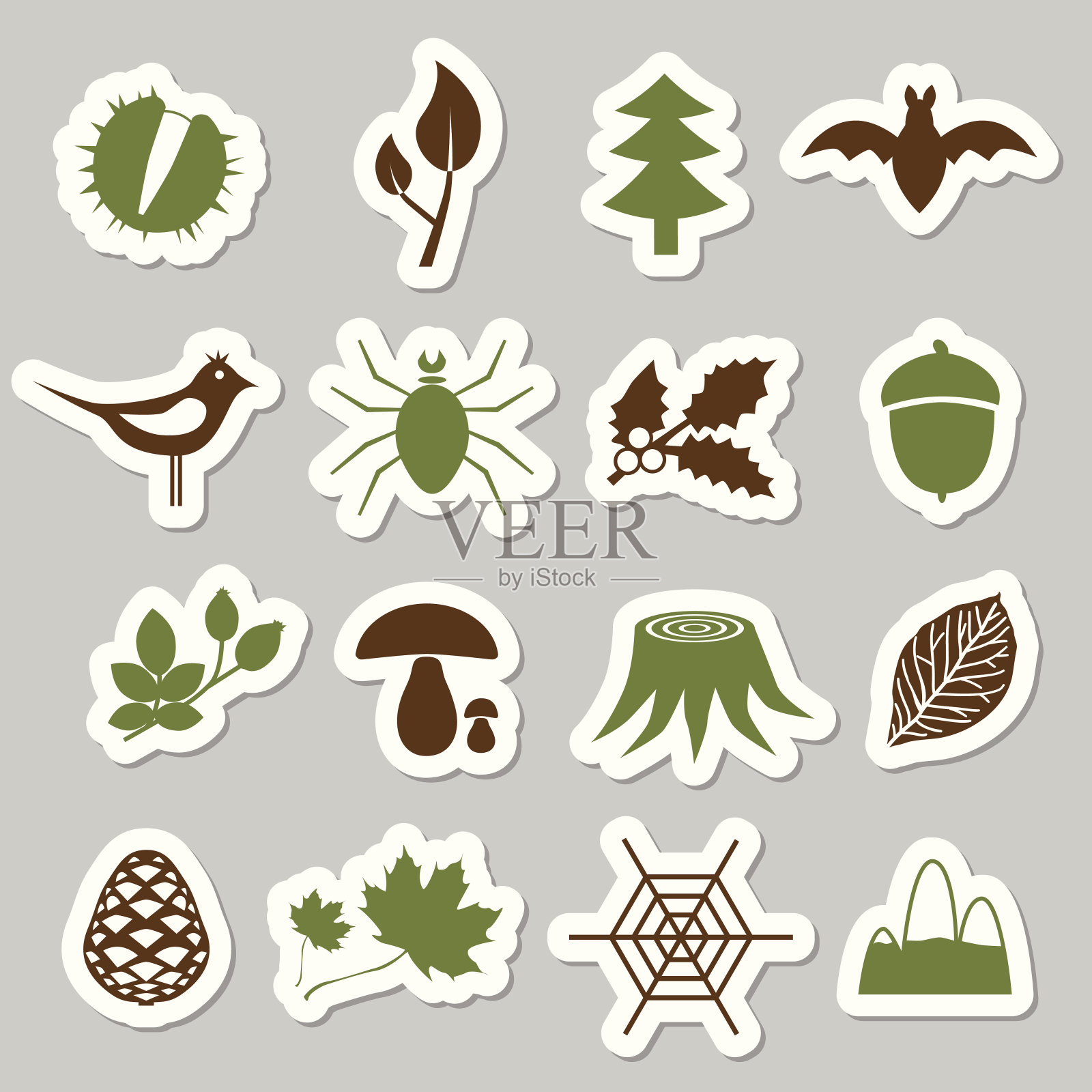 森林贴纸插画图片素材
