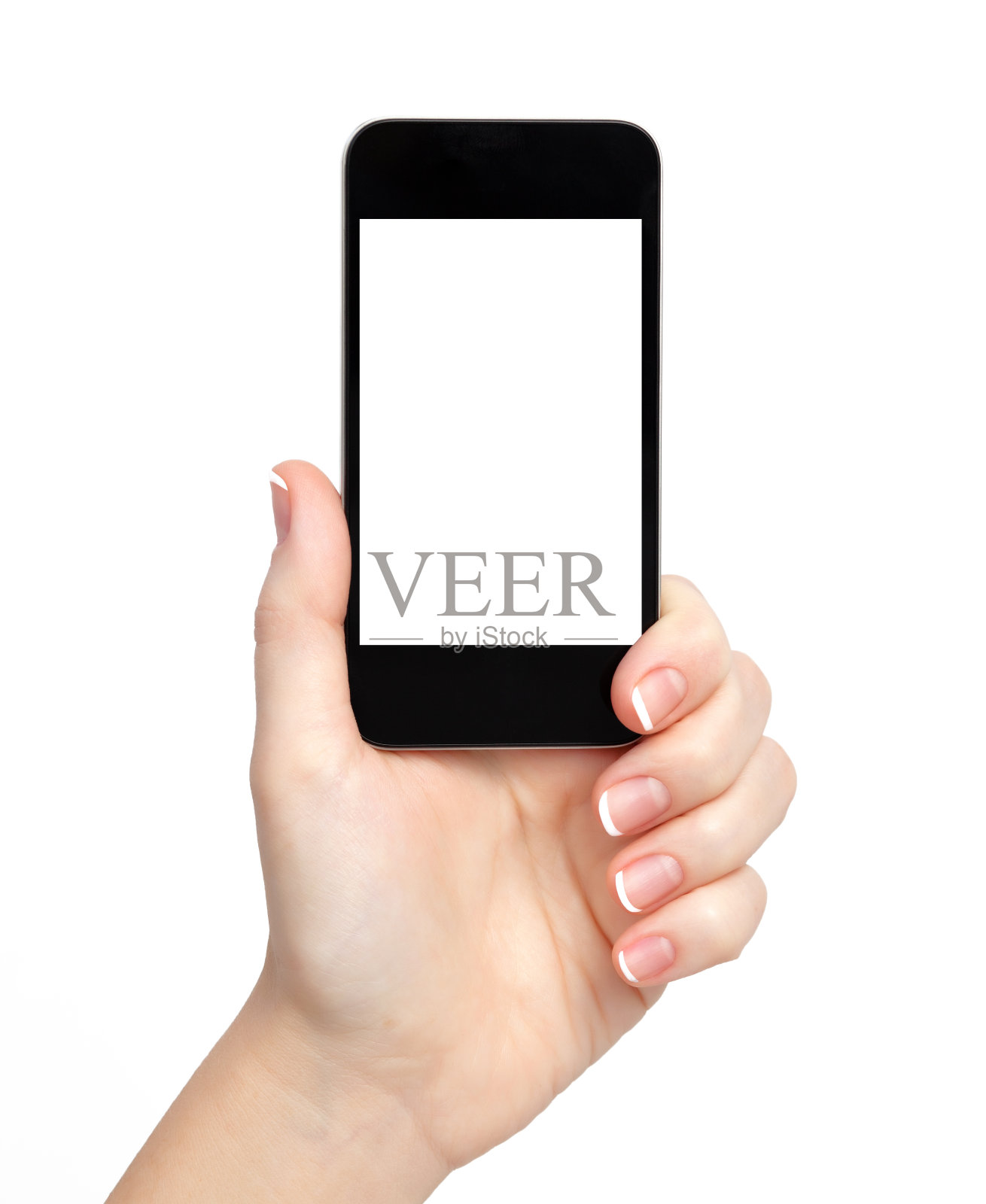 孤立的女人手握着电话照片摄影图片