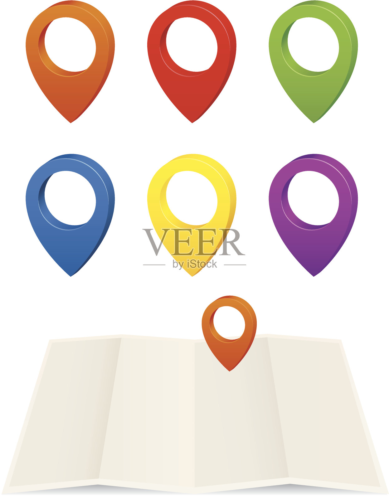 一套光滑的彩色地图大头针插画图片素材