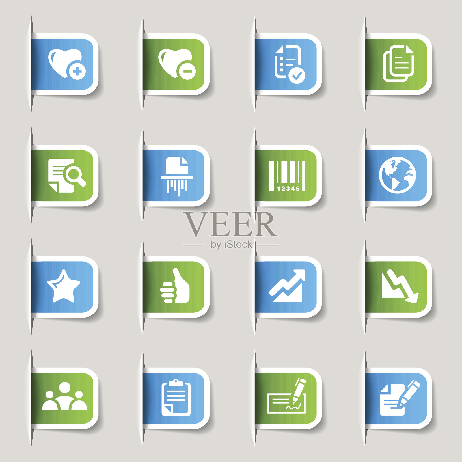 各种绿色和蓝色的商业图标标签图标素材