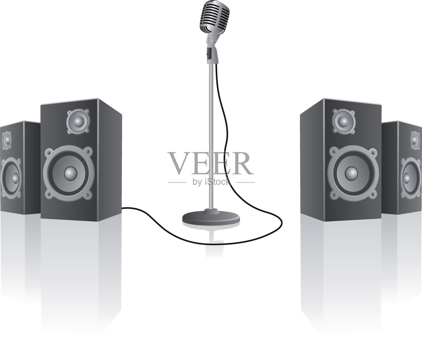 麦克风和扬声器在一个看不见的白色舞台上插画图片素材