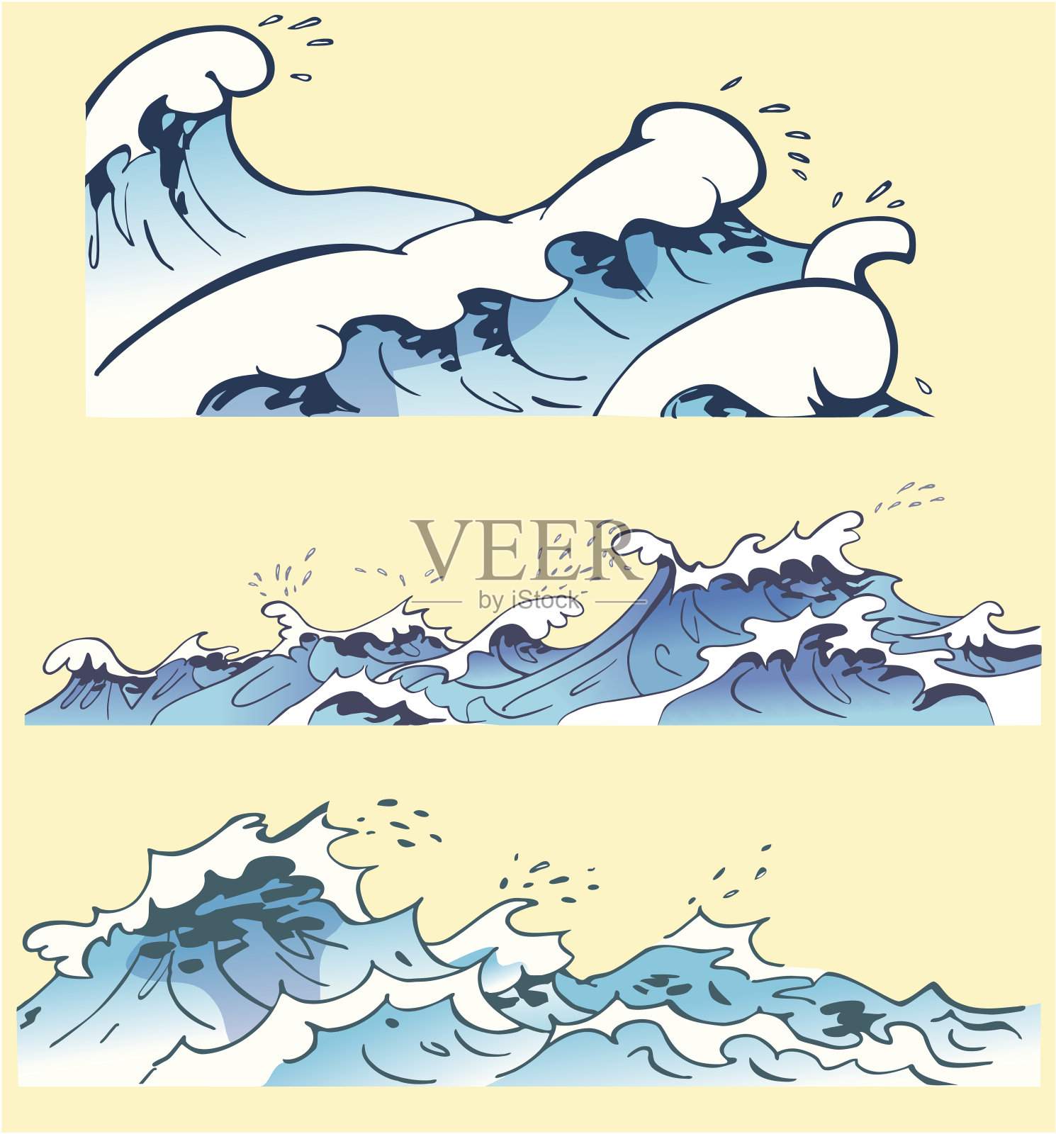 三个蓝色的波浪插画图片素材