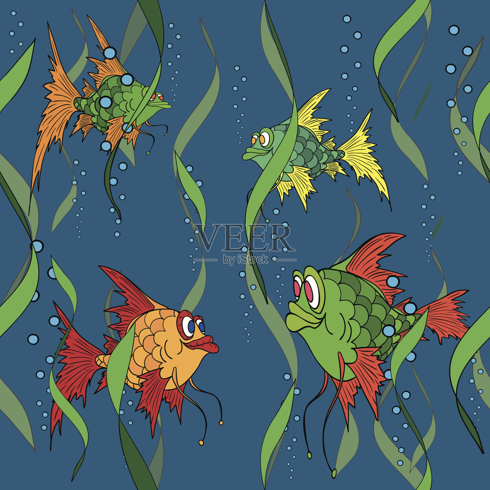 海中的鱼儿无缝纹理。插画图片素材