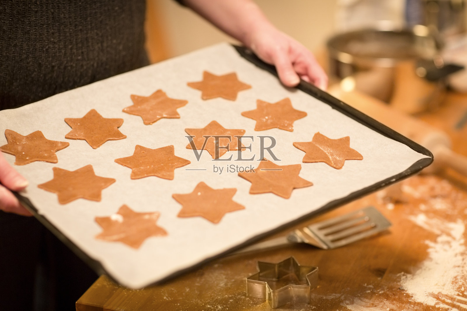 烘焙姜饼的星星照片摄影图片