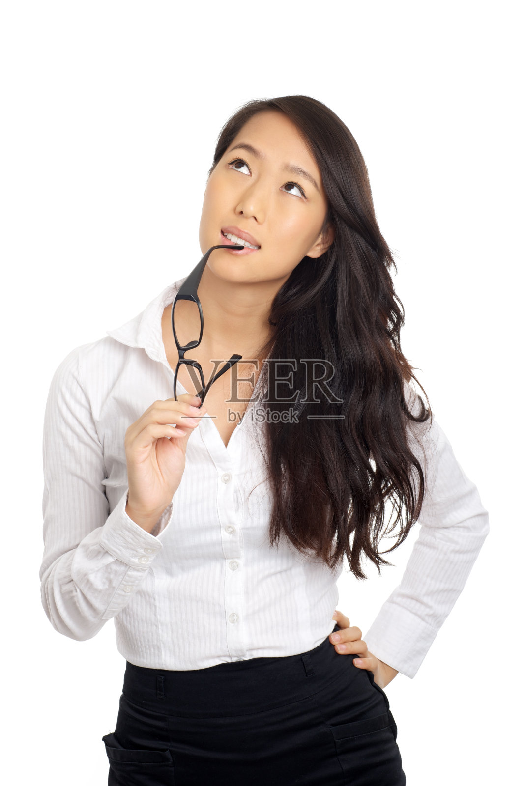 亚洲商业女性用眼镜思考照片摄影图片
