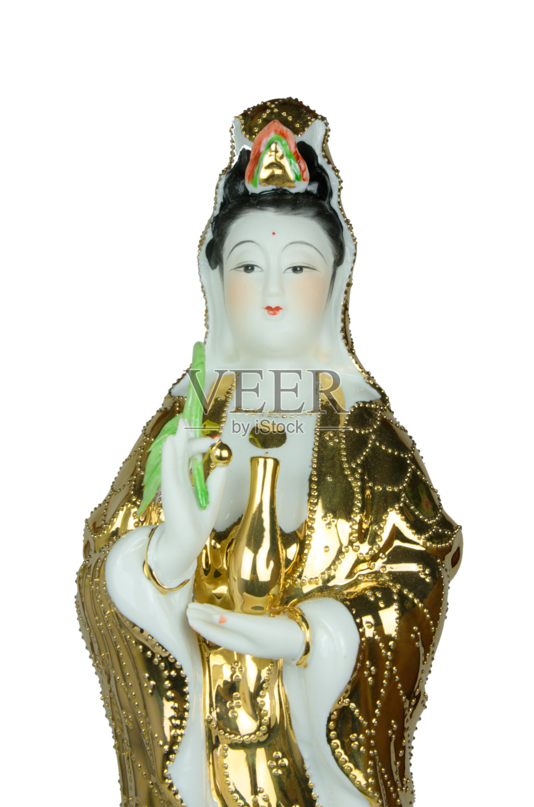 白色背景上的观音雕像照片摄影图片
