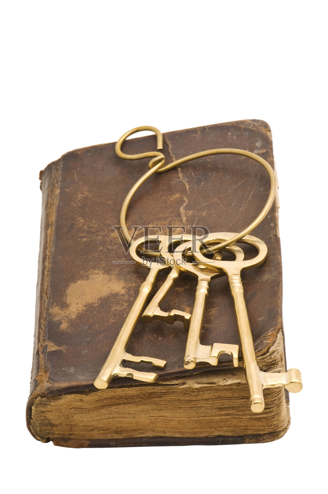 旧皮书黄铜钥匙照片摄影图片