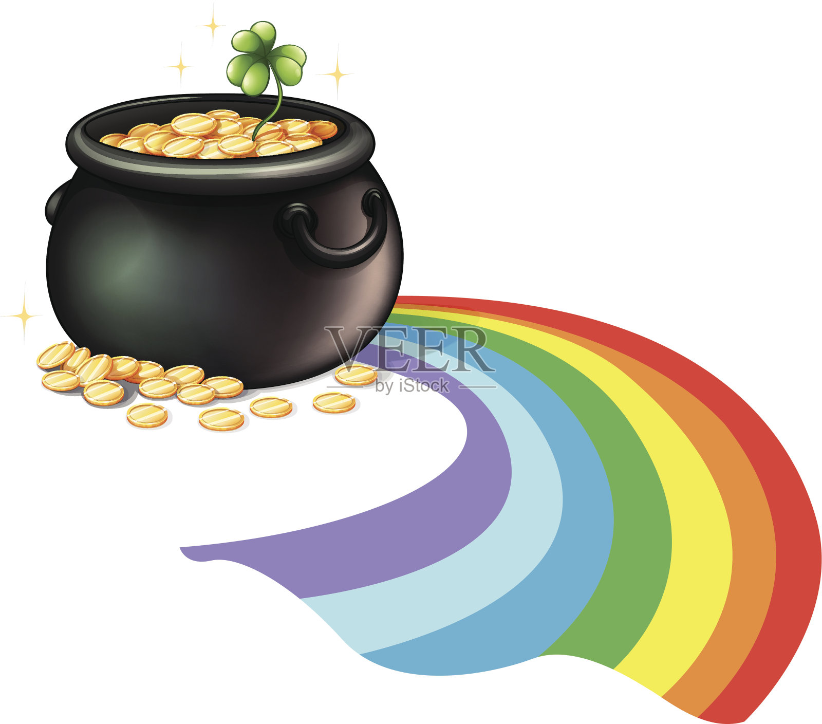 一盆金币和一株绿色植物插画图片素材