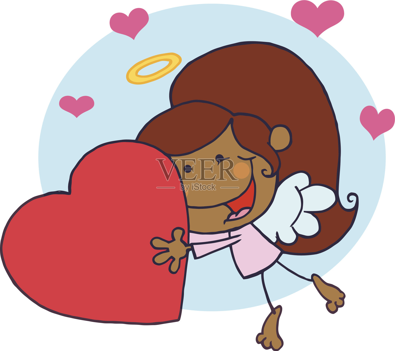 非裔美国棍丘比特女孩与心和背景飞行设计元素图片
