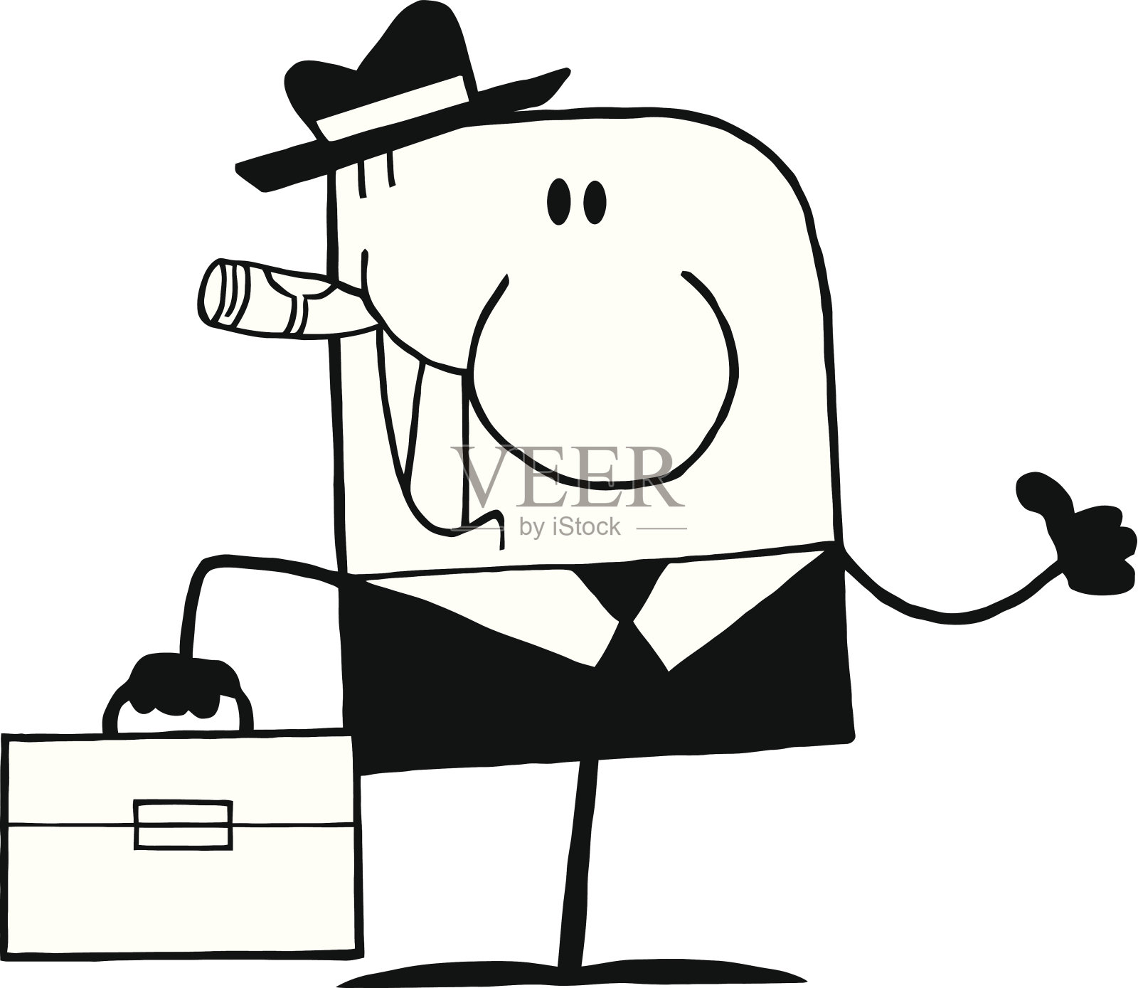 黑色快乐涂鸦商人举着大拇指设计元素图片