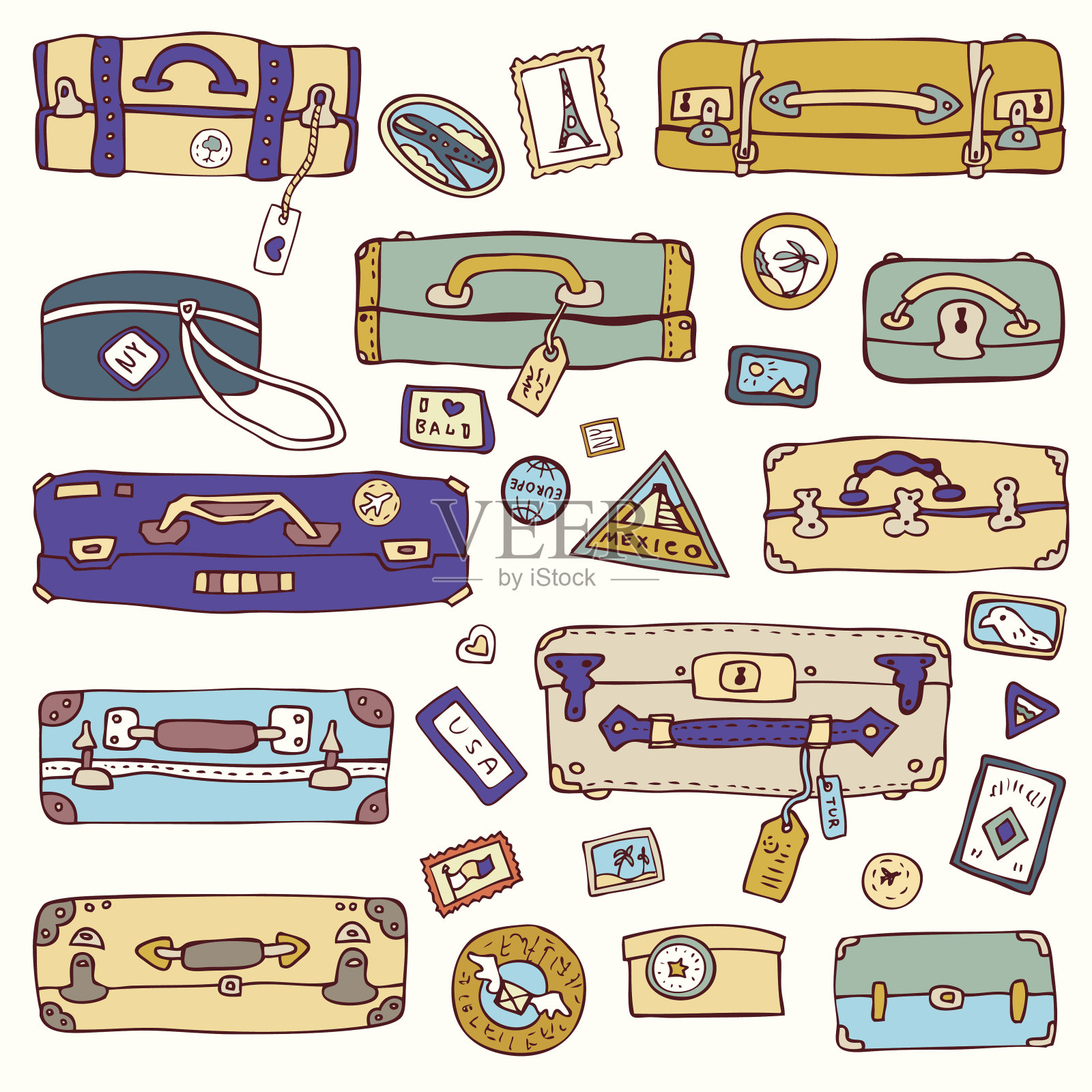 古董行李箱。旅行矢量插图。插画图片素材