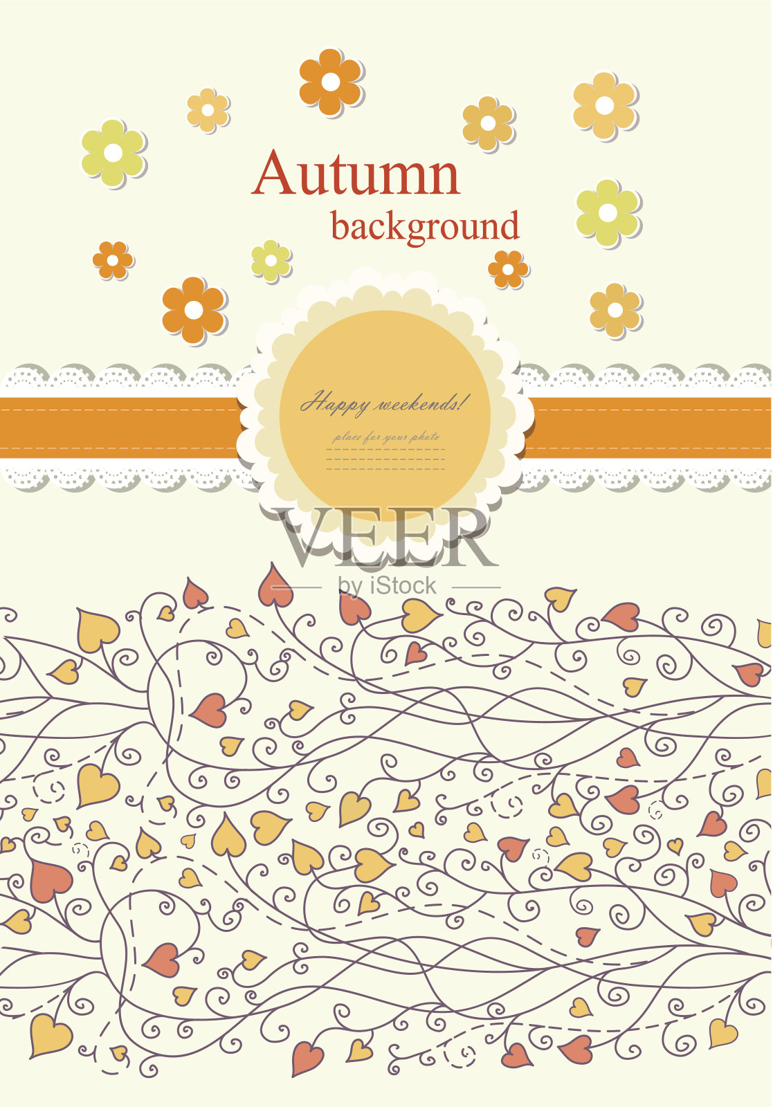 秋天的背景与蕾丝向量插画图片素材