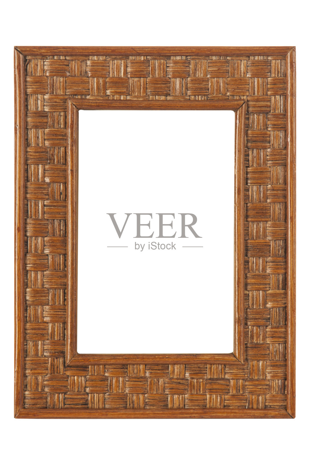 编织木相框在白色的背景照片摄影图片
