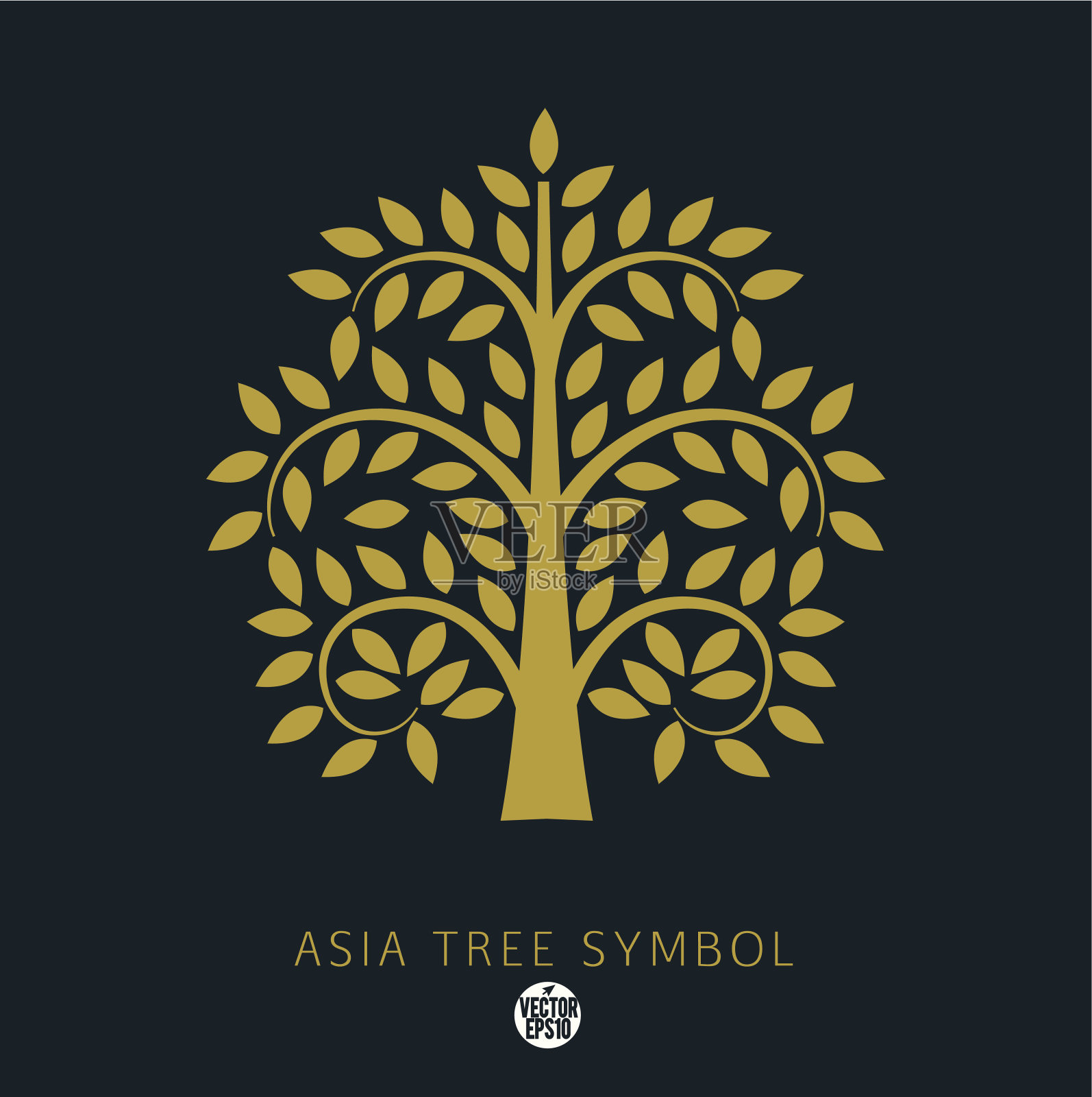 亚洲风格的金树符号,矢量插图插画图片素材