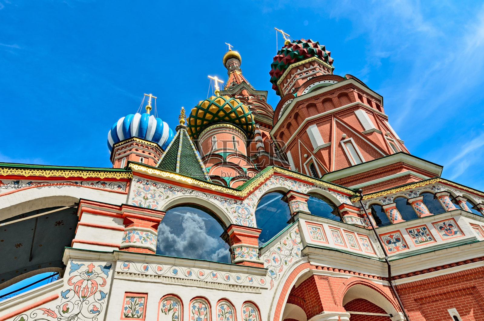 莫斯科红场上的圣巴西尔大教堂。照片摄影图片