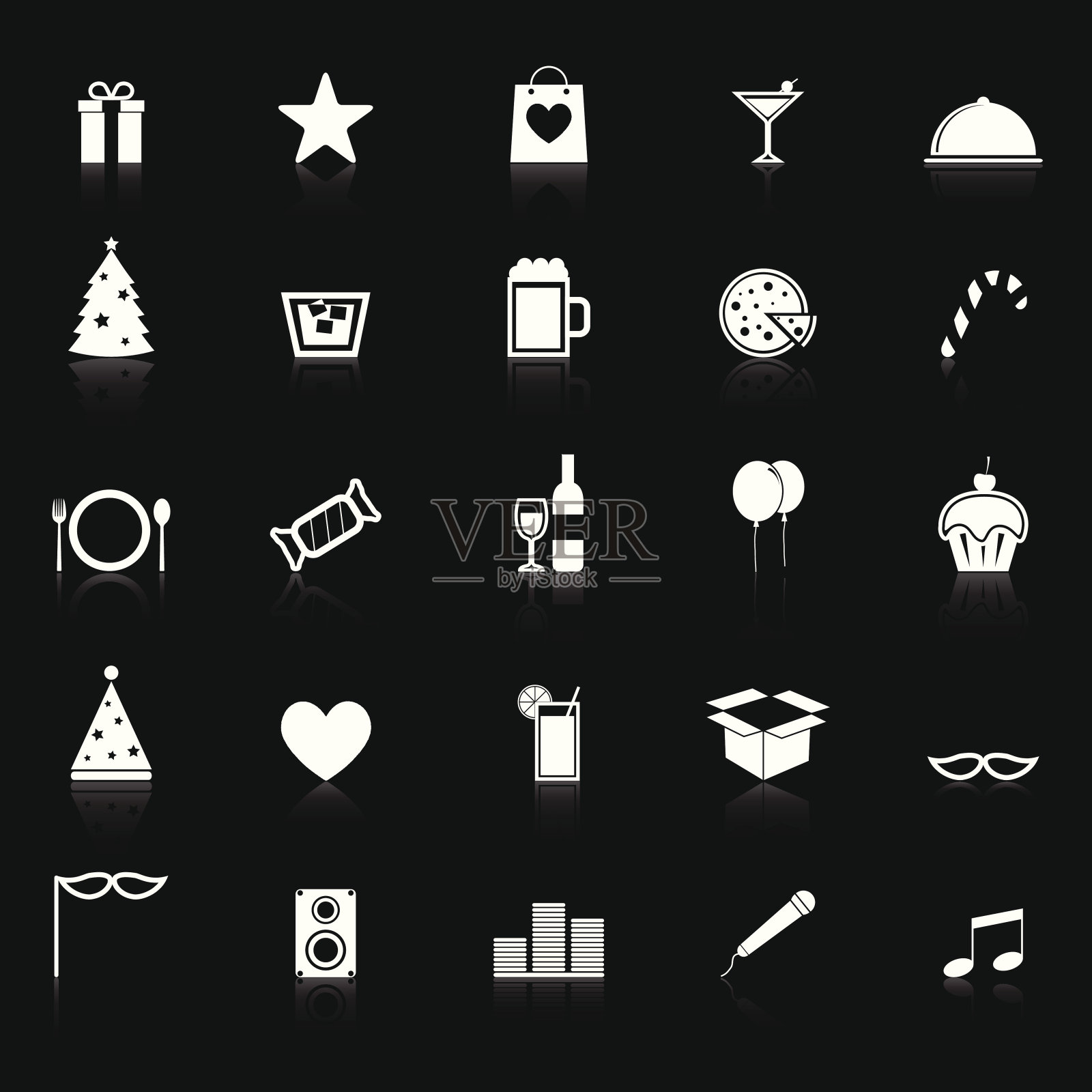 在黑色背景上反射的图标图标素材