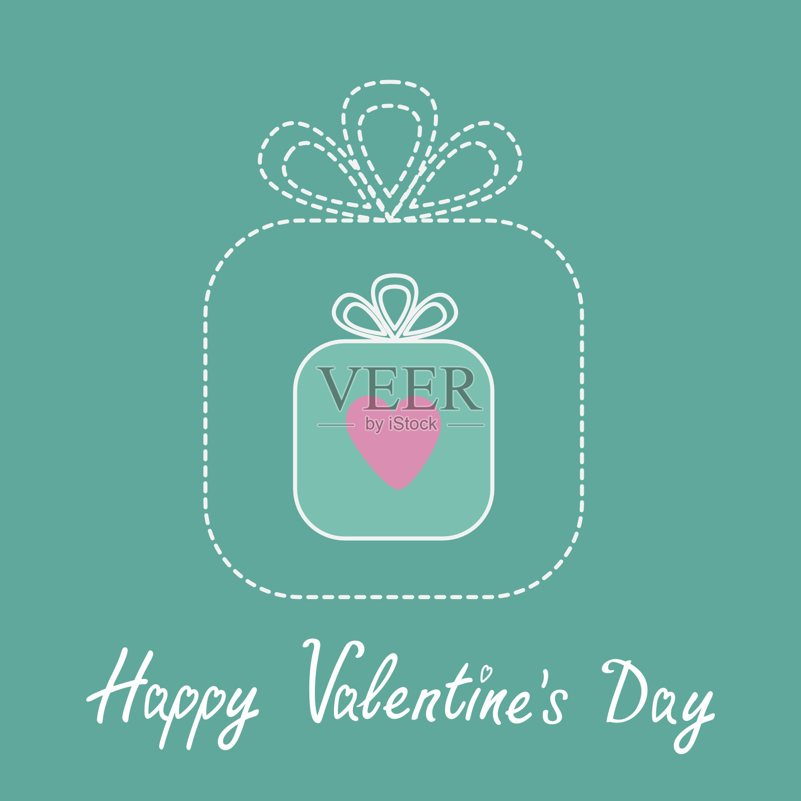 里面有大大小小的礼品盒。虚线。平面设计。插画图片素材