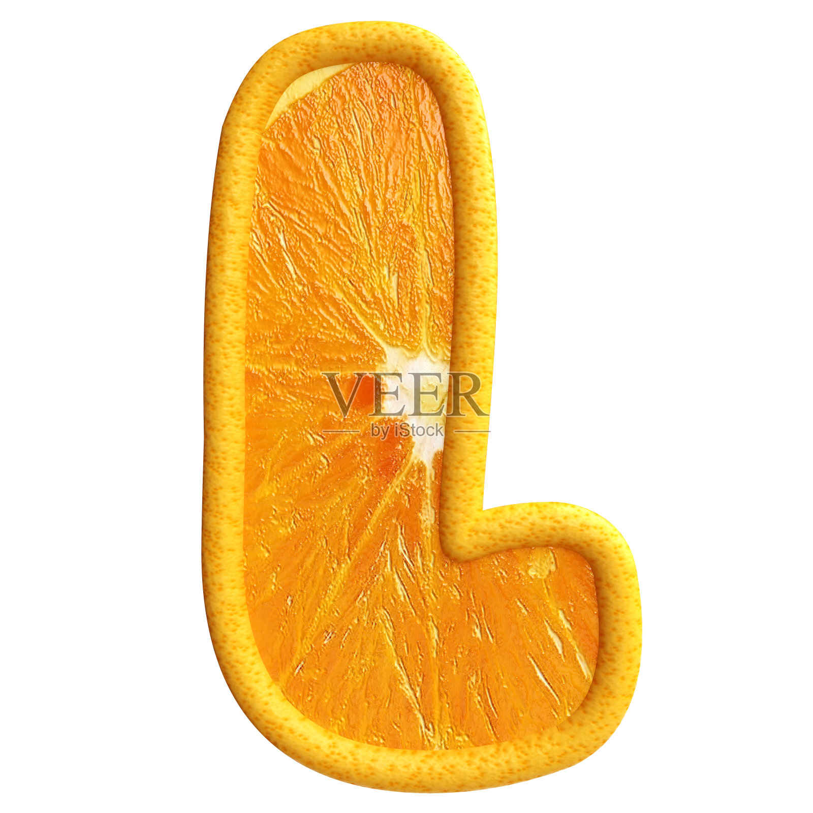 白色背景上的橙色水果字母。字母l。照片摄影图片