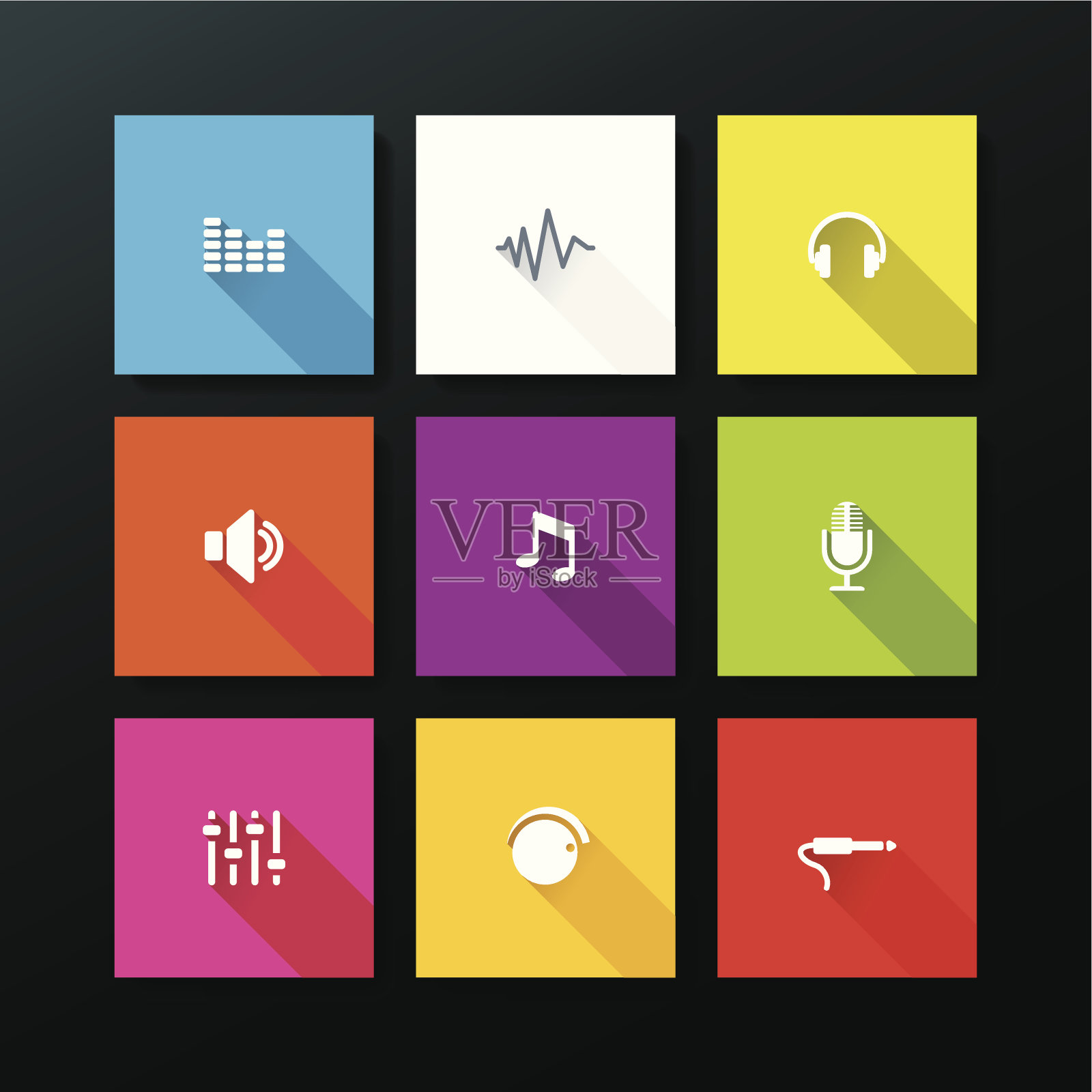 矢量平面音频图标设置图标素材