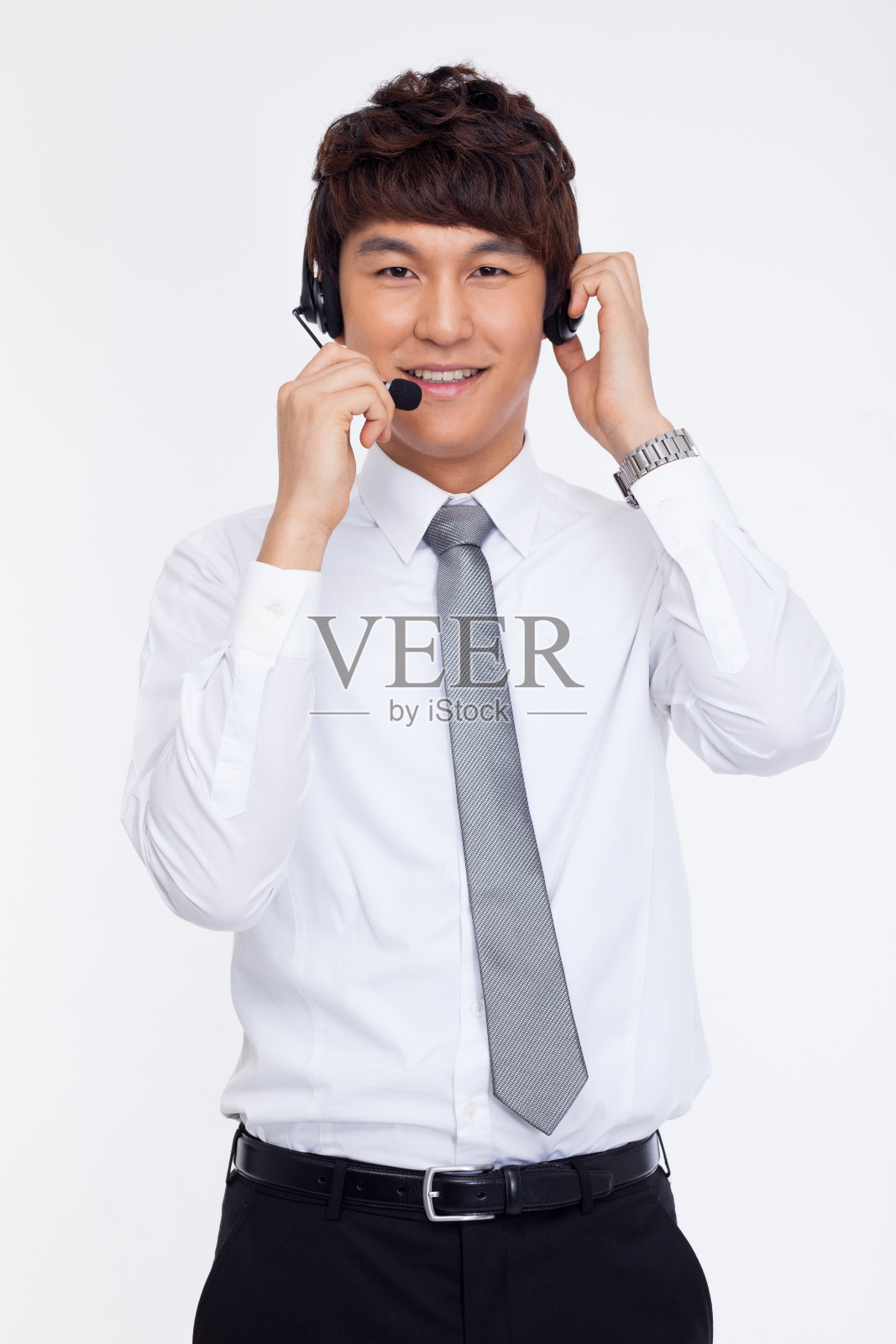 客服操作员孤立地笑着白了照片摄影图片