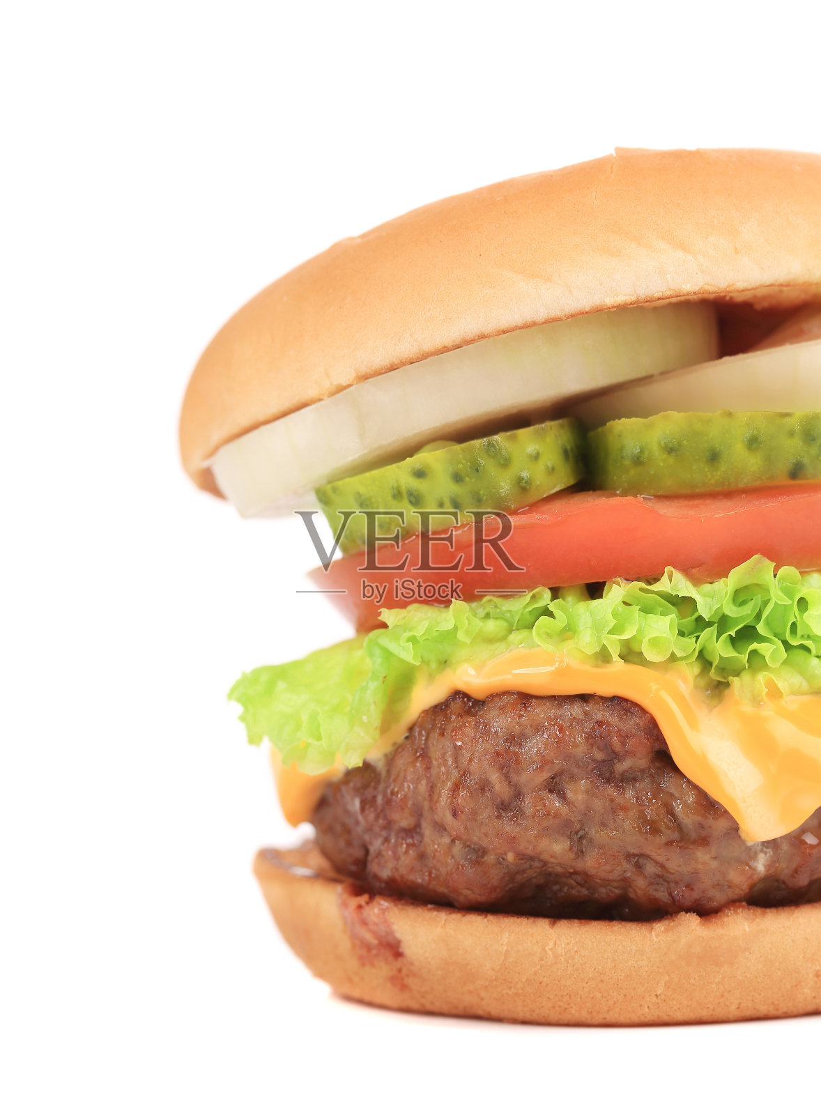一半的美味汉堡照片摄影图片