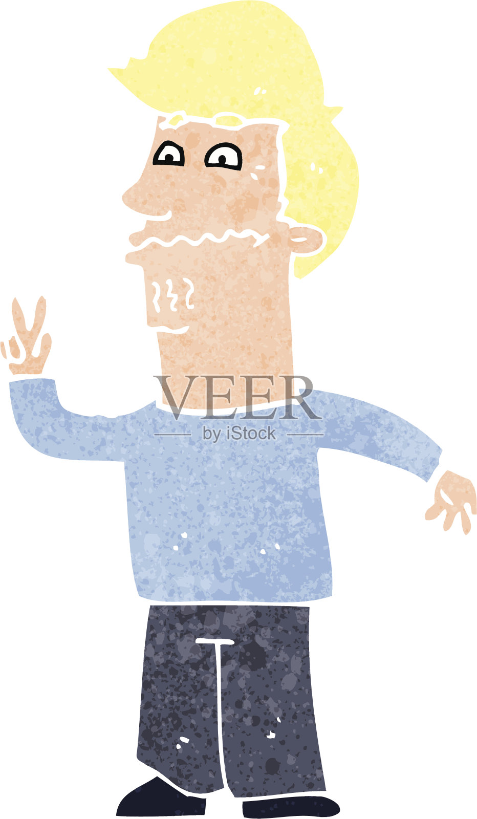 卡通男人做出和平手势插画图片素材